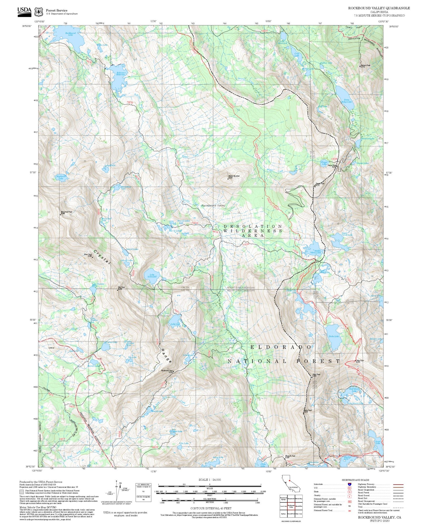 2025 Forest Service Topo Map of Rockbound Valley California