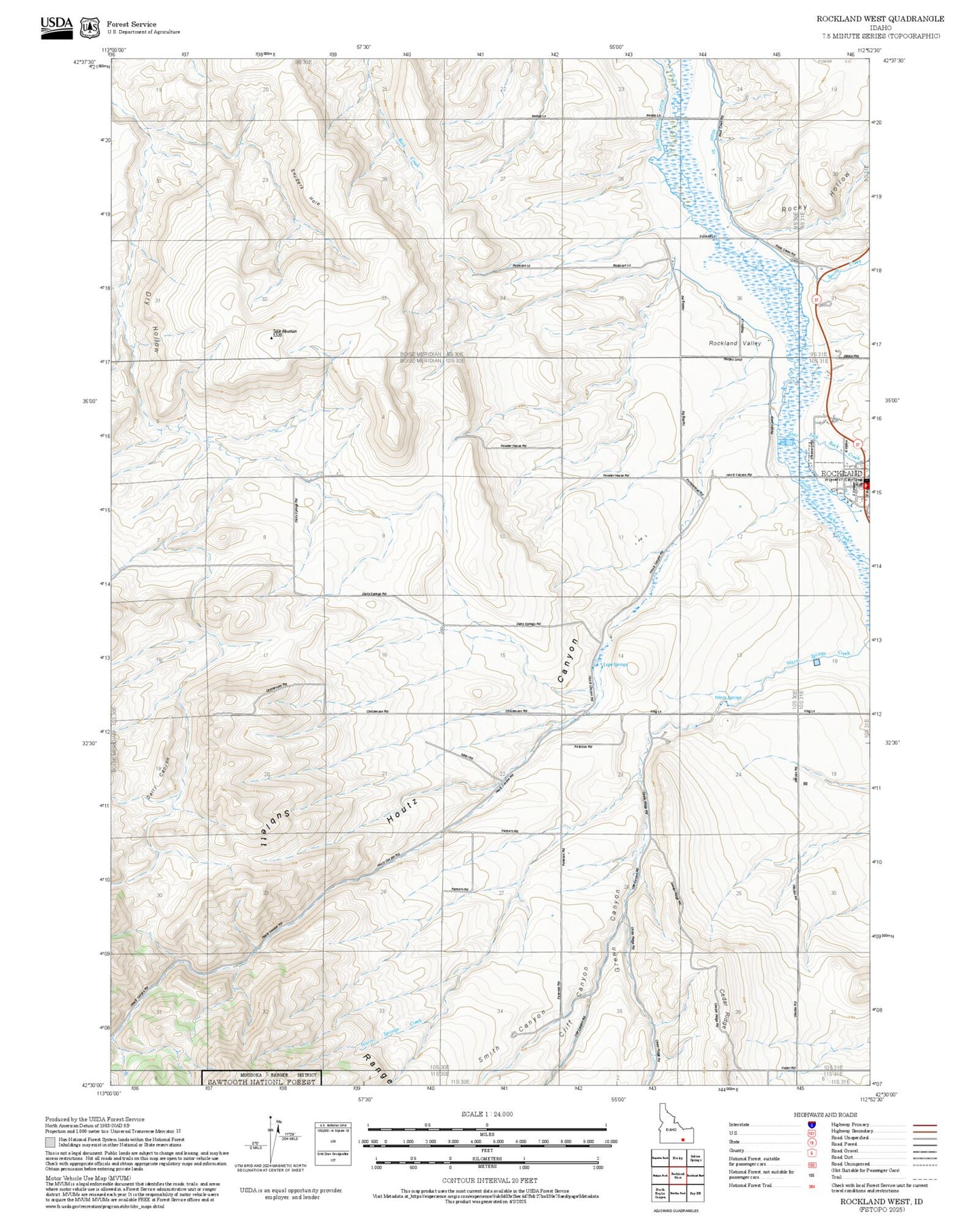 2025 Forest Service Topo Map of Rockland West Idaho