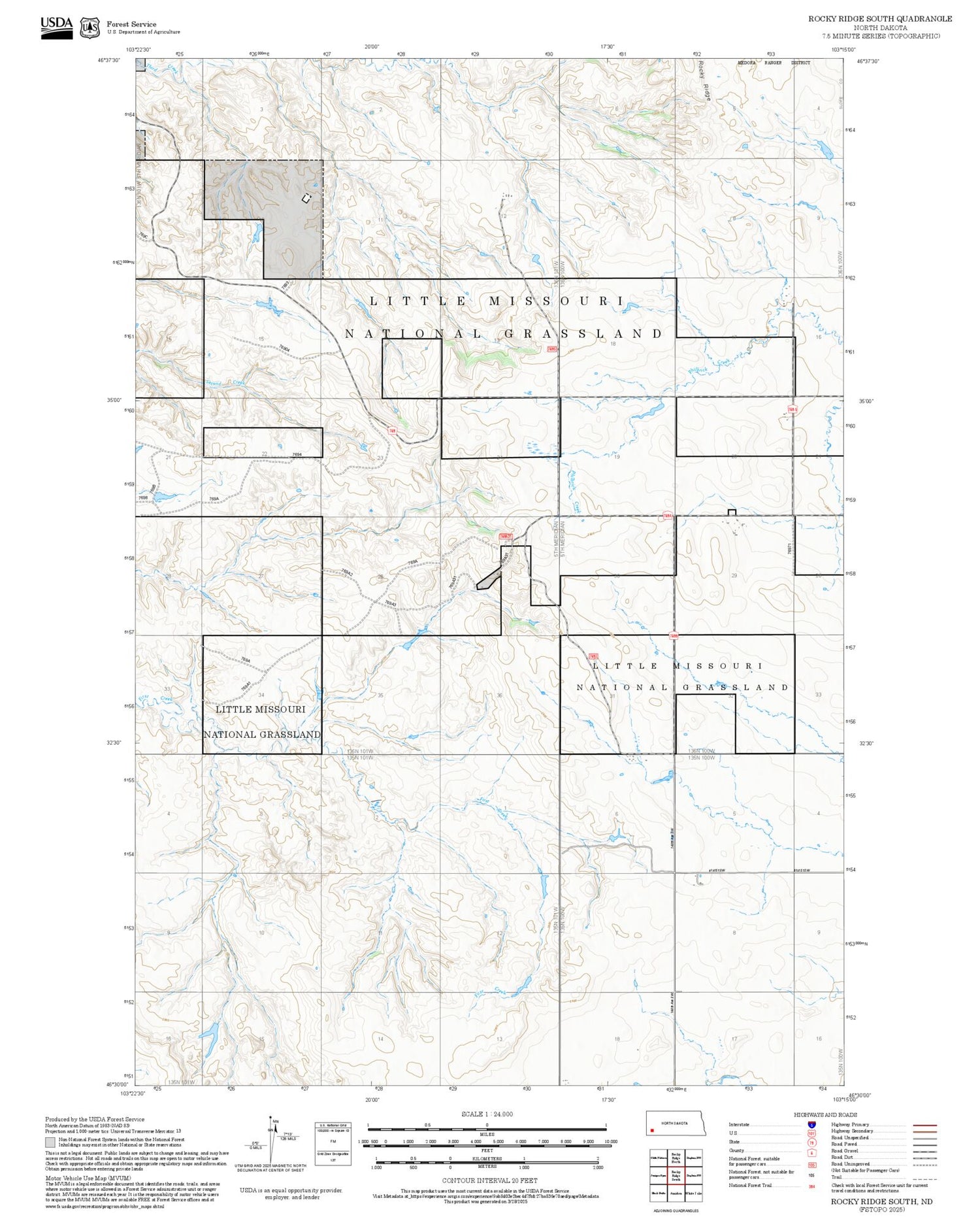 2025 Forest Service Topo Map of Rocky Ridge South North Dakota