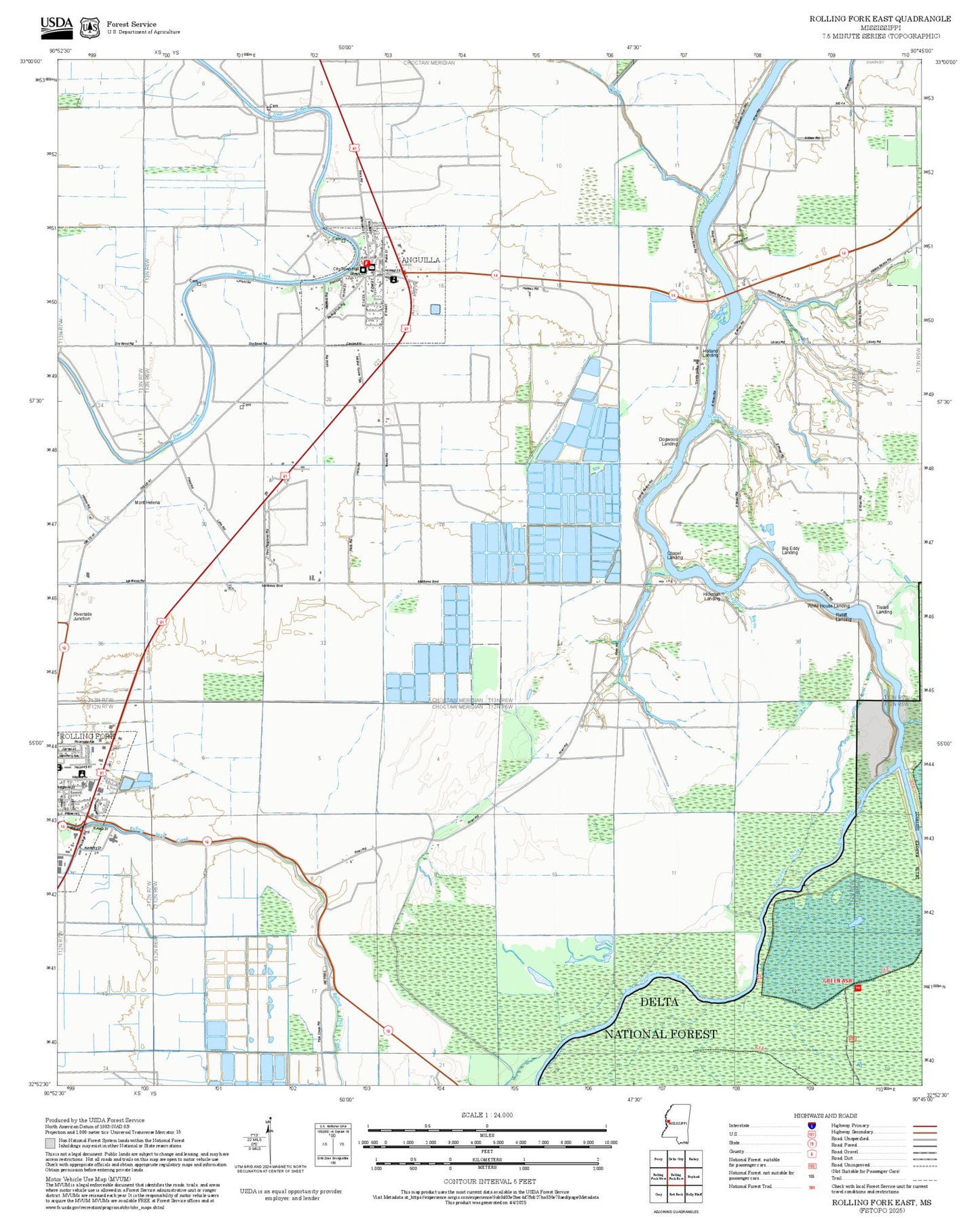 2025 Forest Service Topo Map of Rolling Fork East Mississippi