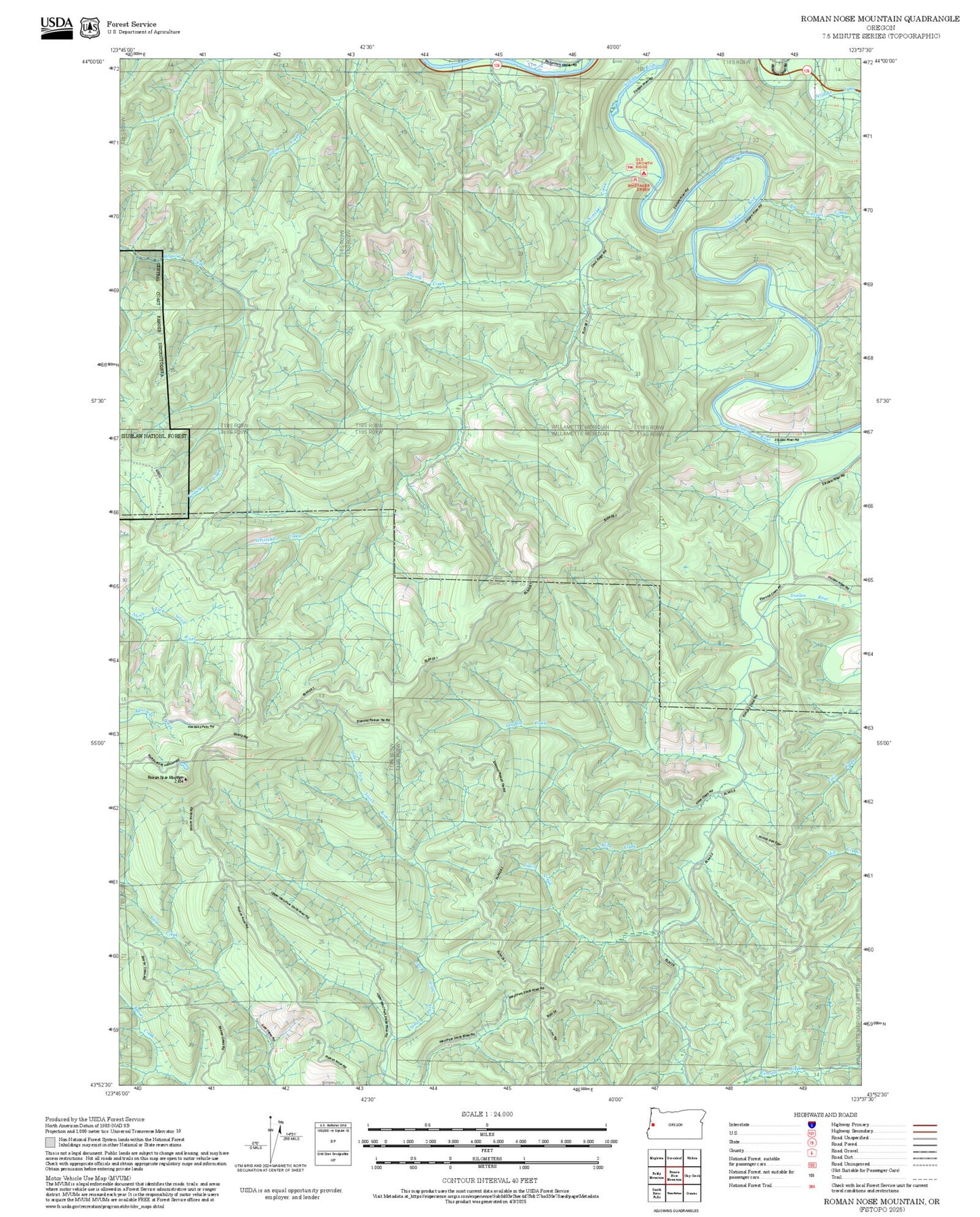 2025 Forest Service Topo Map of Roman Nose Mountain Oregon