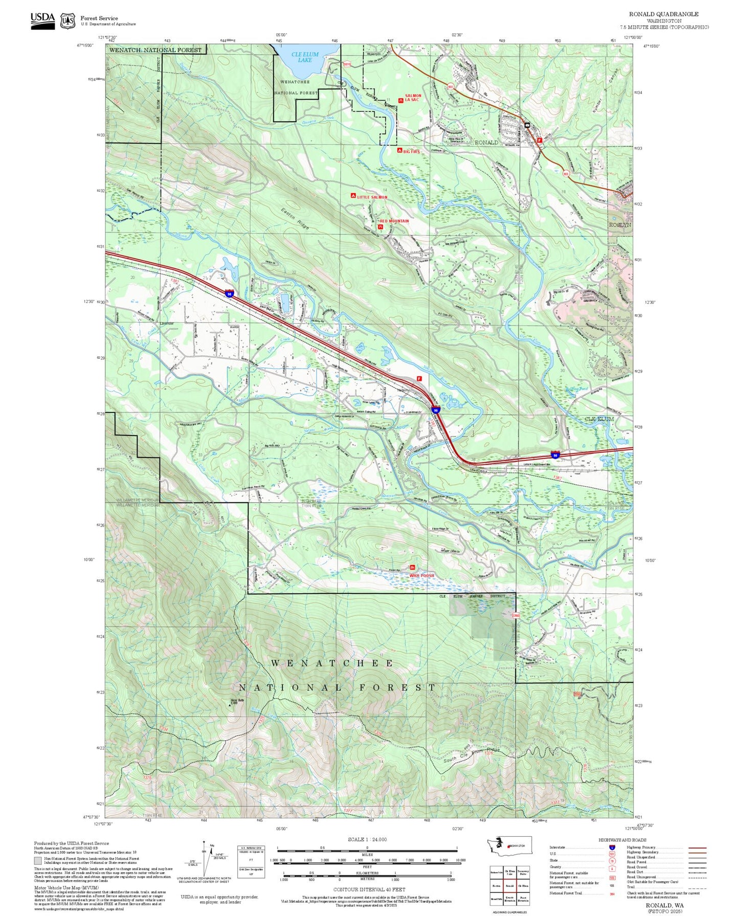 2025 Forest Service Topo Map of Ronald Washington