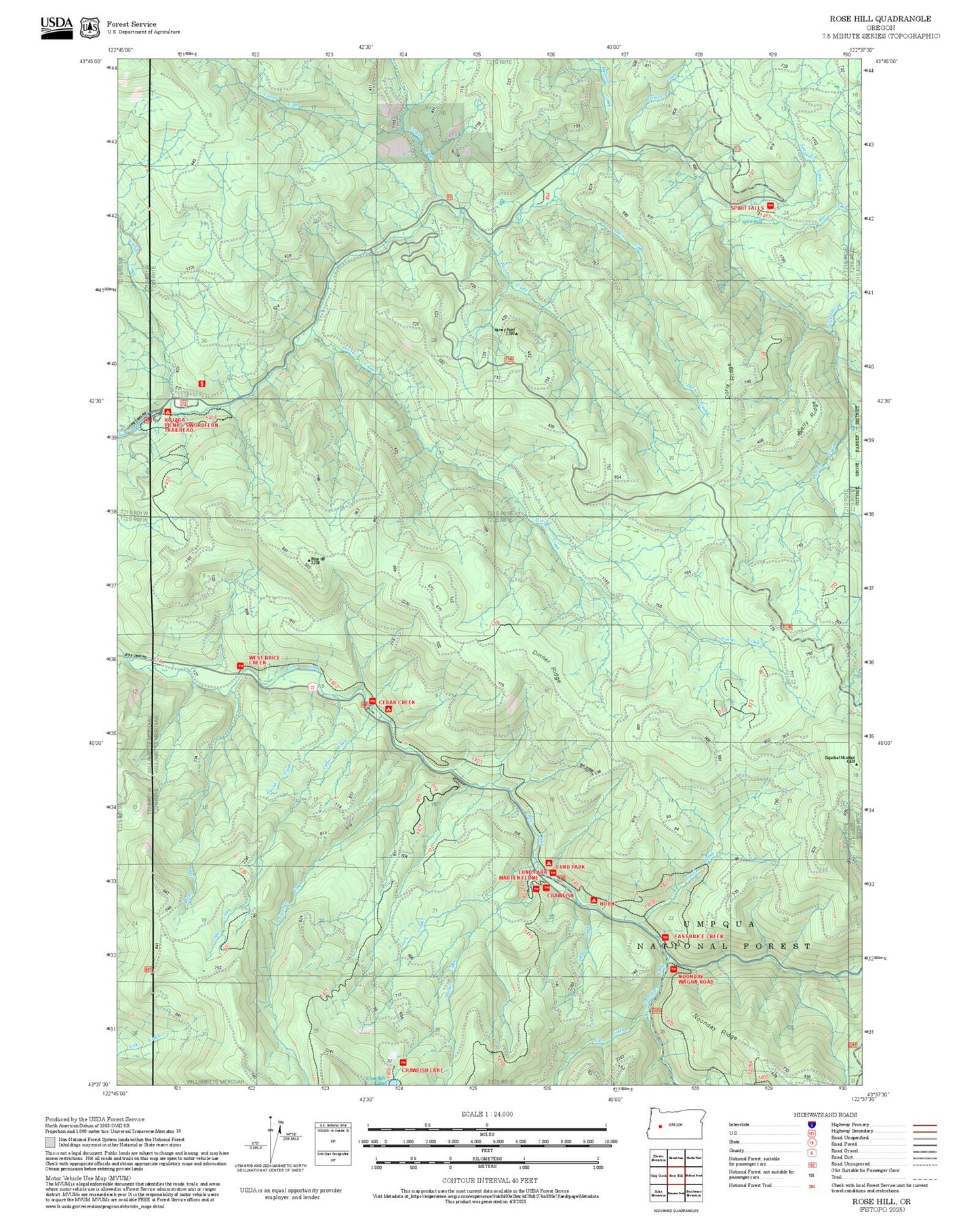 2025 Forest Service Topo Map of Rose Hill Oregon
