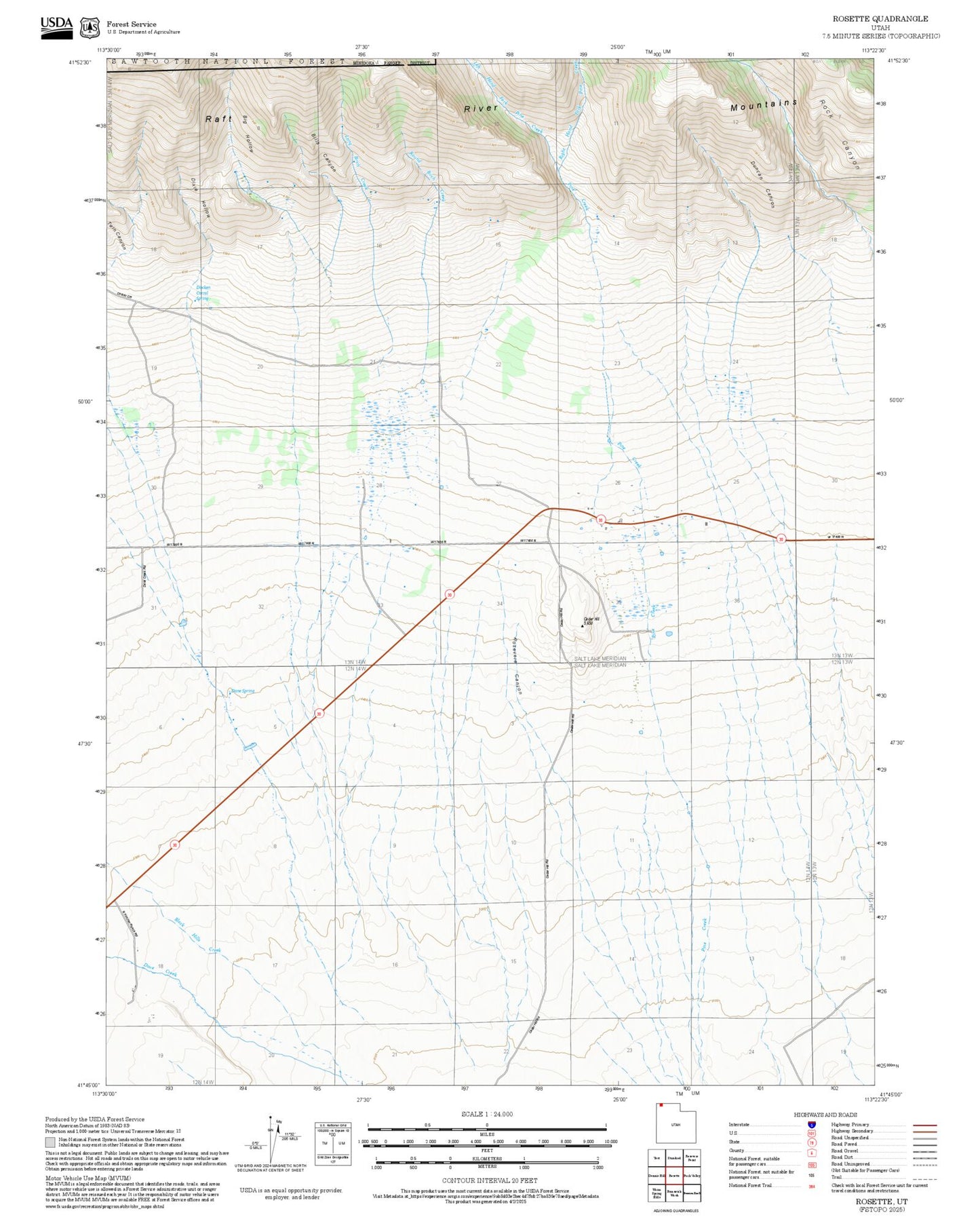 2025 Forest Service Topo Map of Rosette Utah