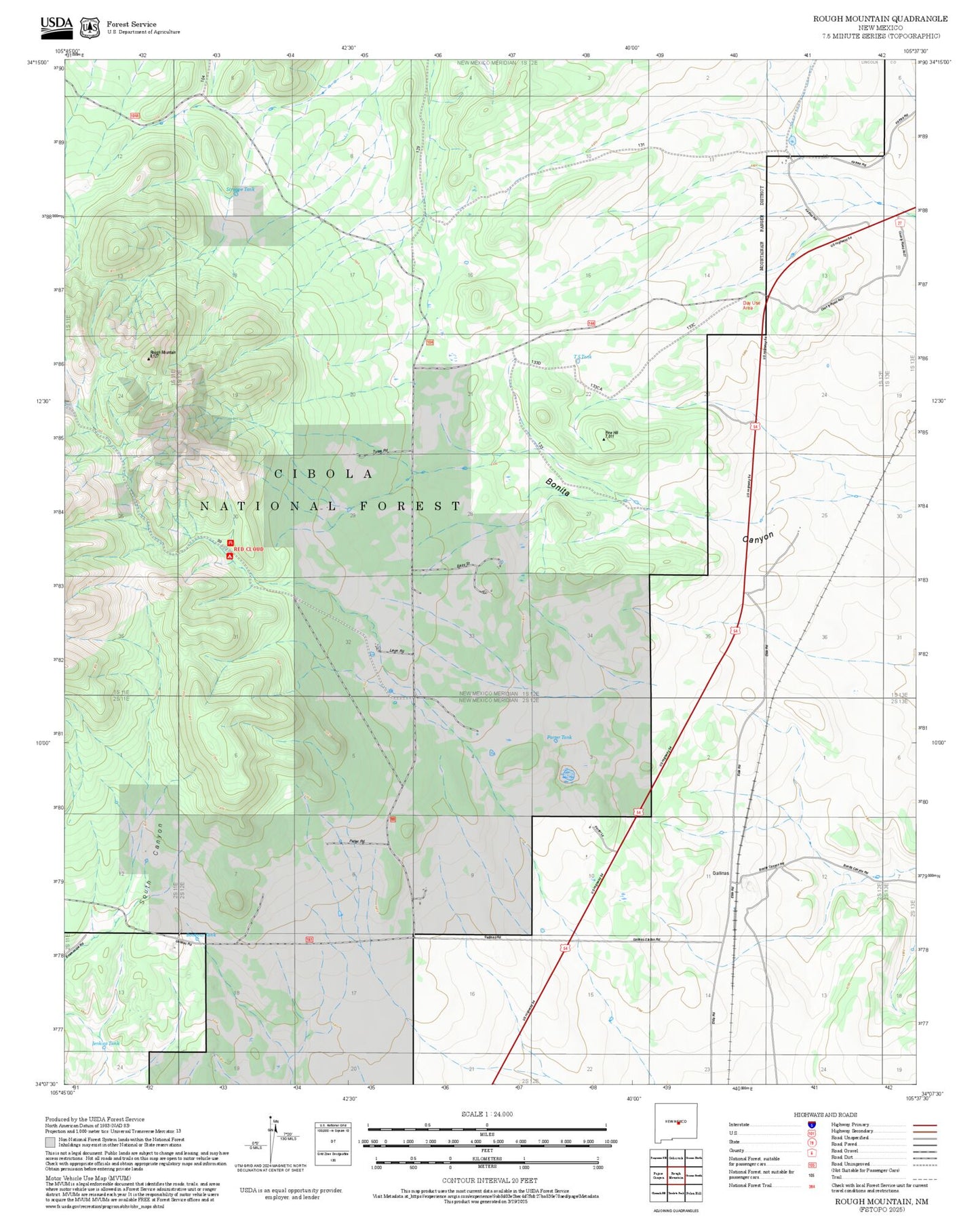 2025 Forest Service Topo Map of Rough Mountain New Mexico