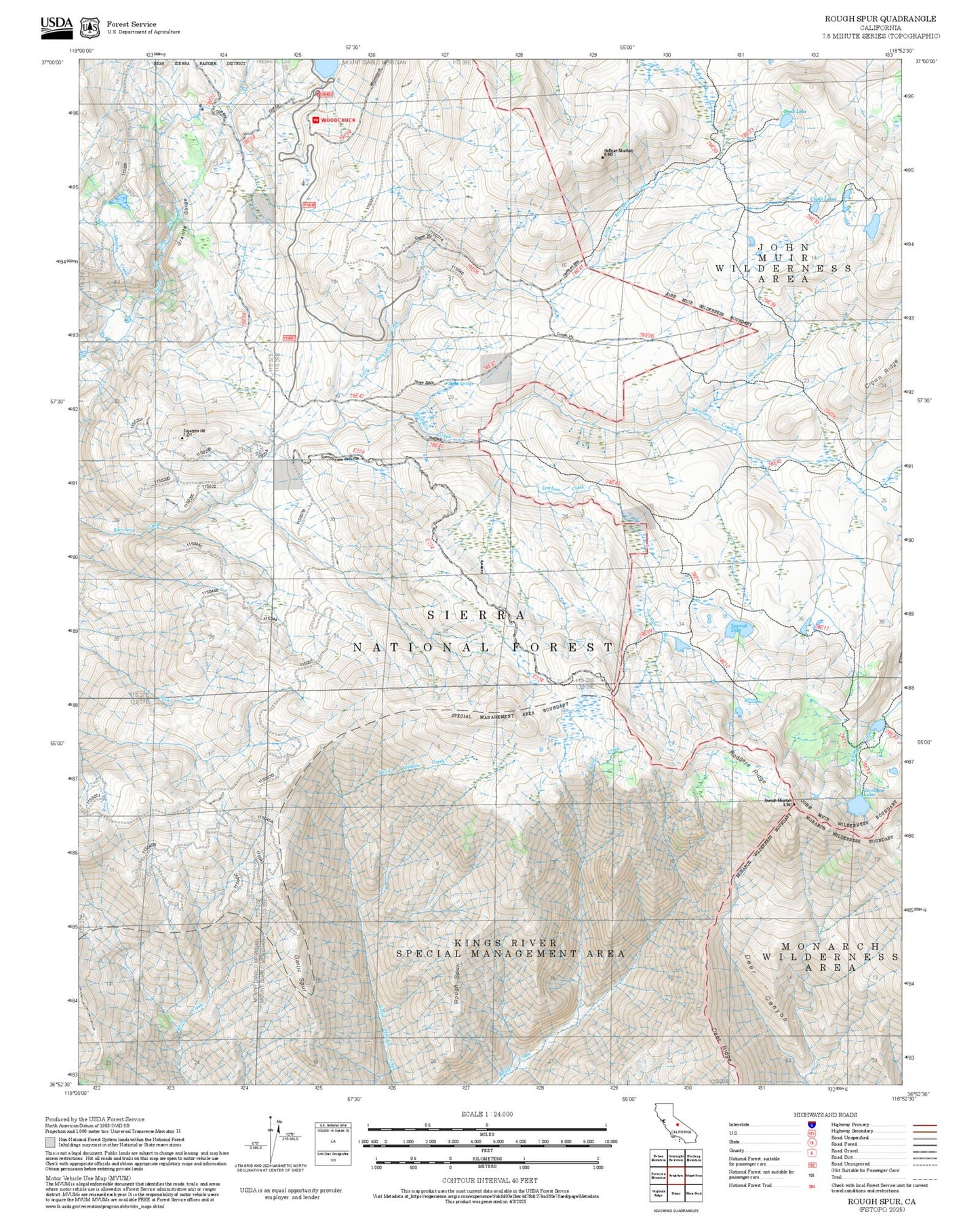 2025 Forest Service Topo Map of Rough Spur California
