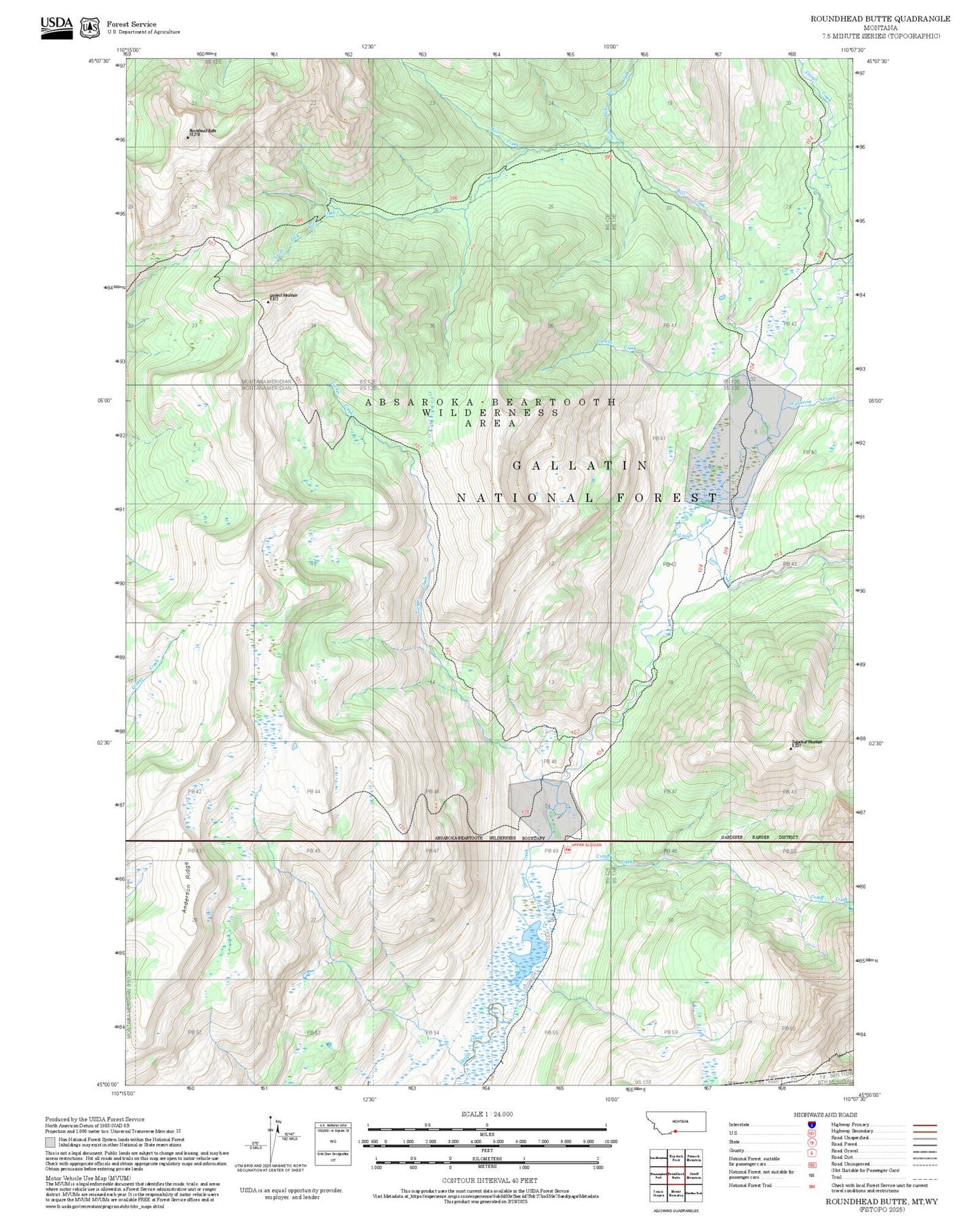 2025 Forest Service Topo Map of Roundhead Butte Montana