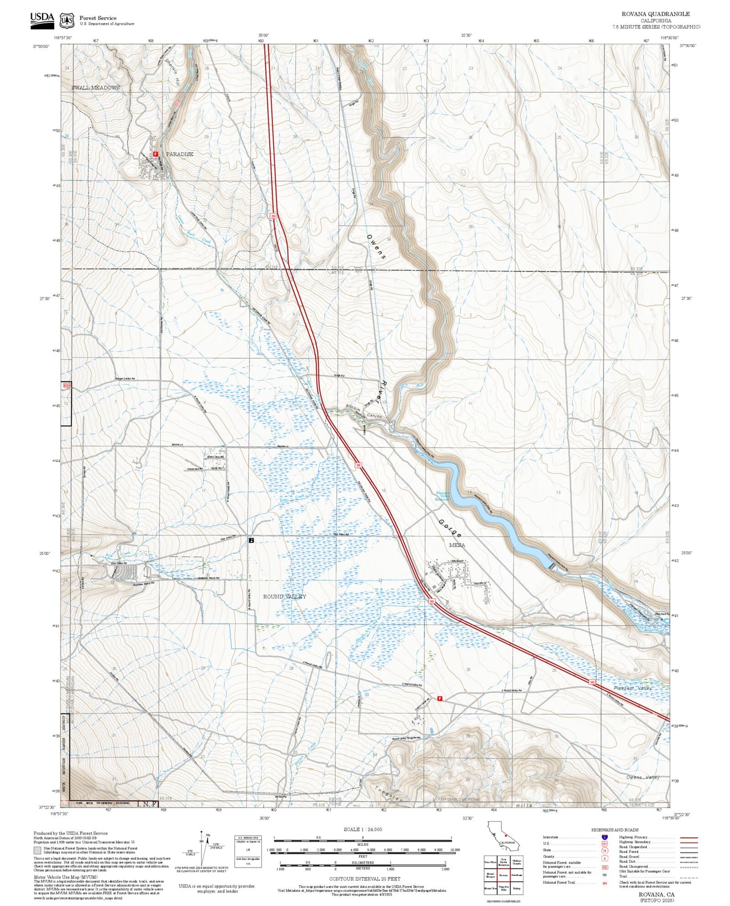 2025 Forest Service Topo Map of Rovana California
