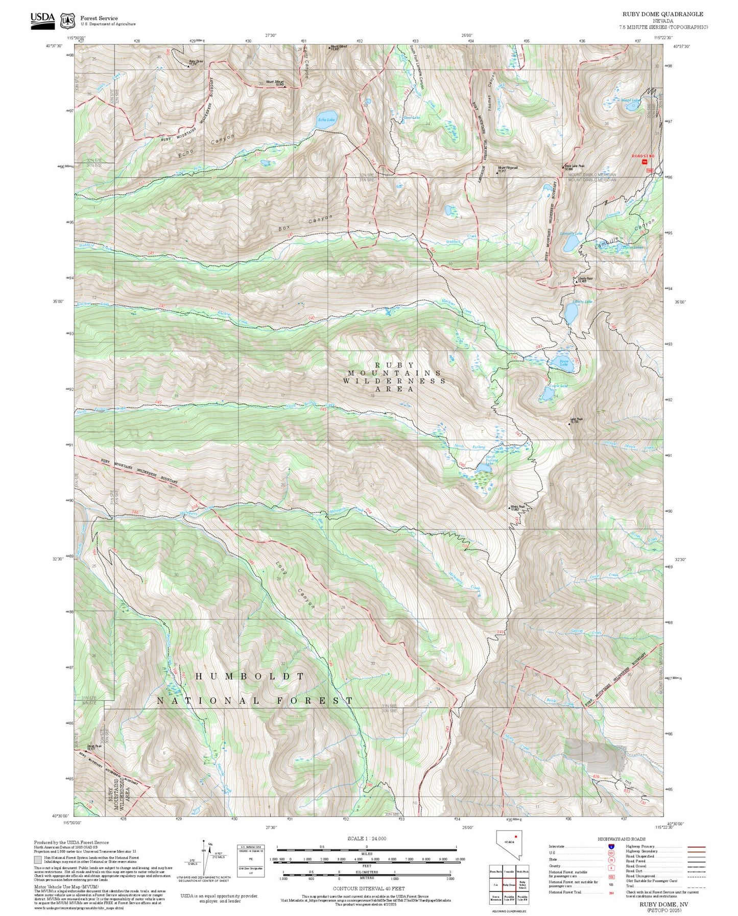2025 Forest Service Topo Map of Ruby Dome Nevada
