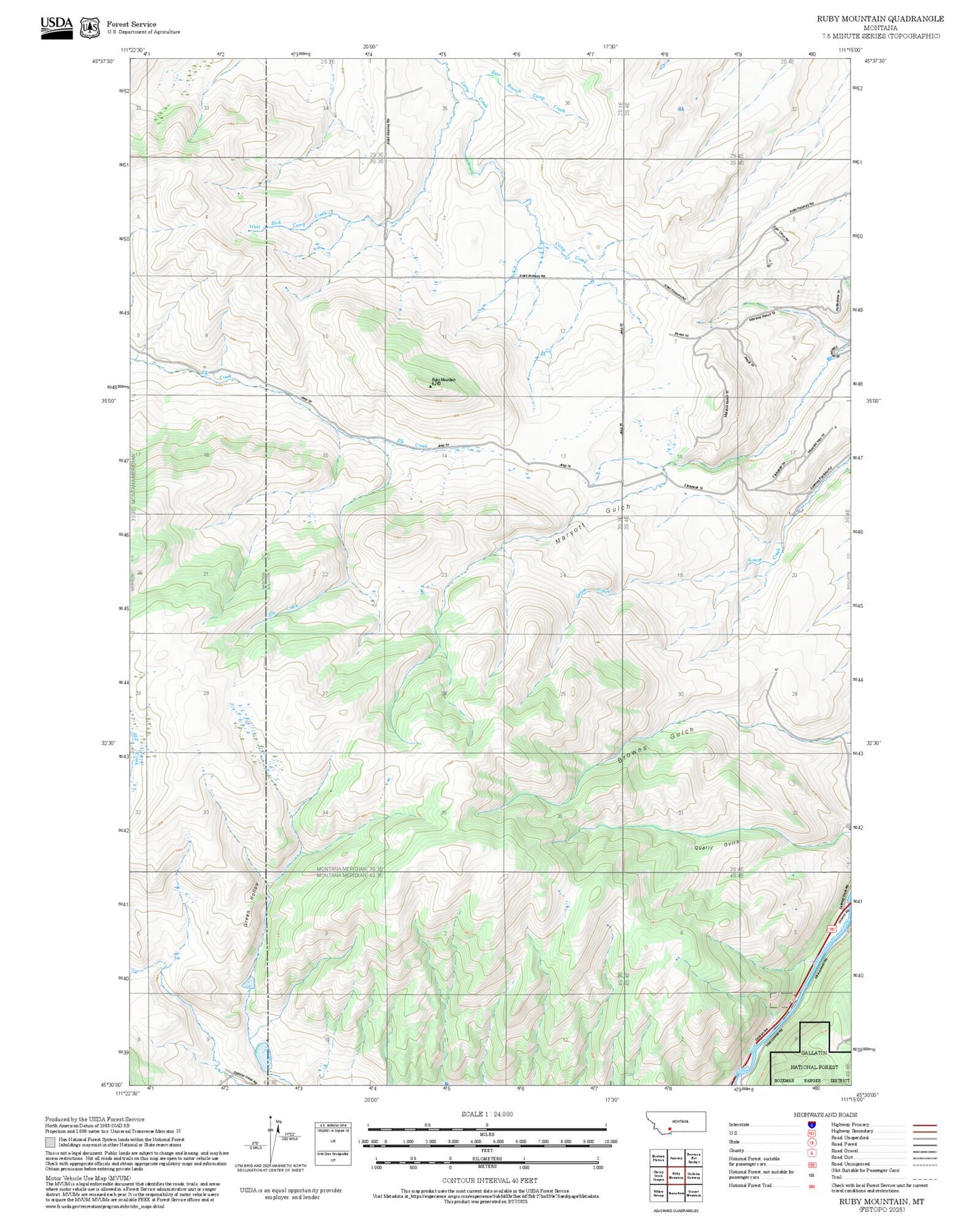 2025 Forest Service Topo Map of Ruby Mountain Montana
