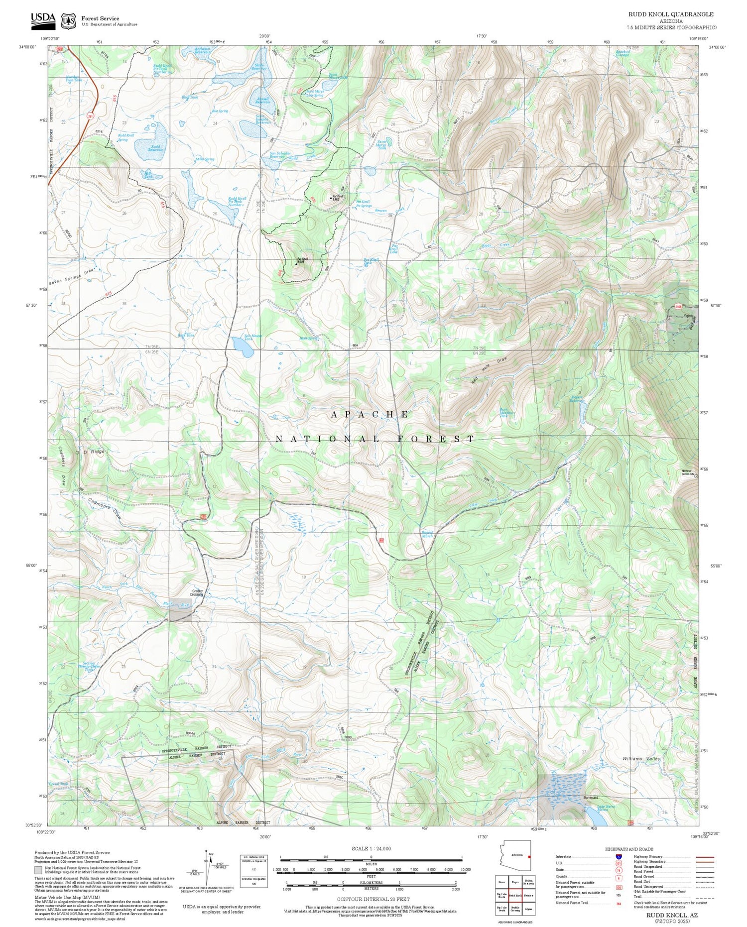 2025 Forest Service Topo Map of Rudd Knoll Arizona