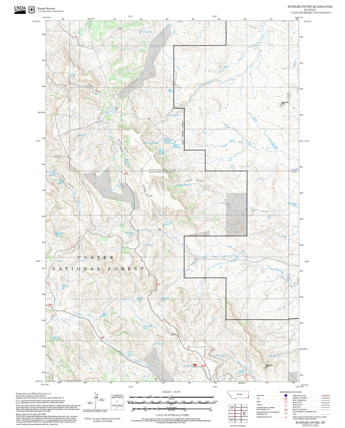 2025 Forest Service Topo Map of Rustler Divide Montana