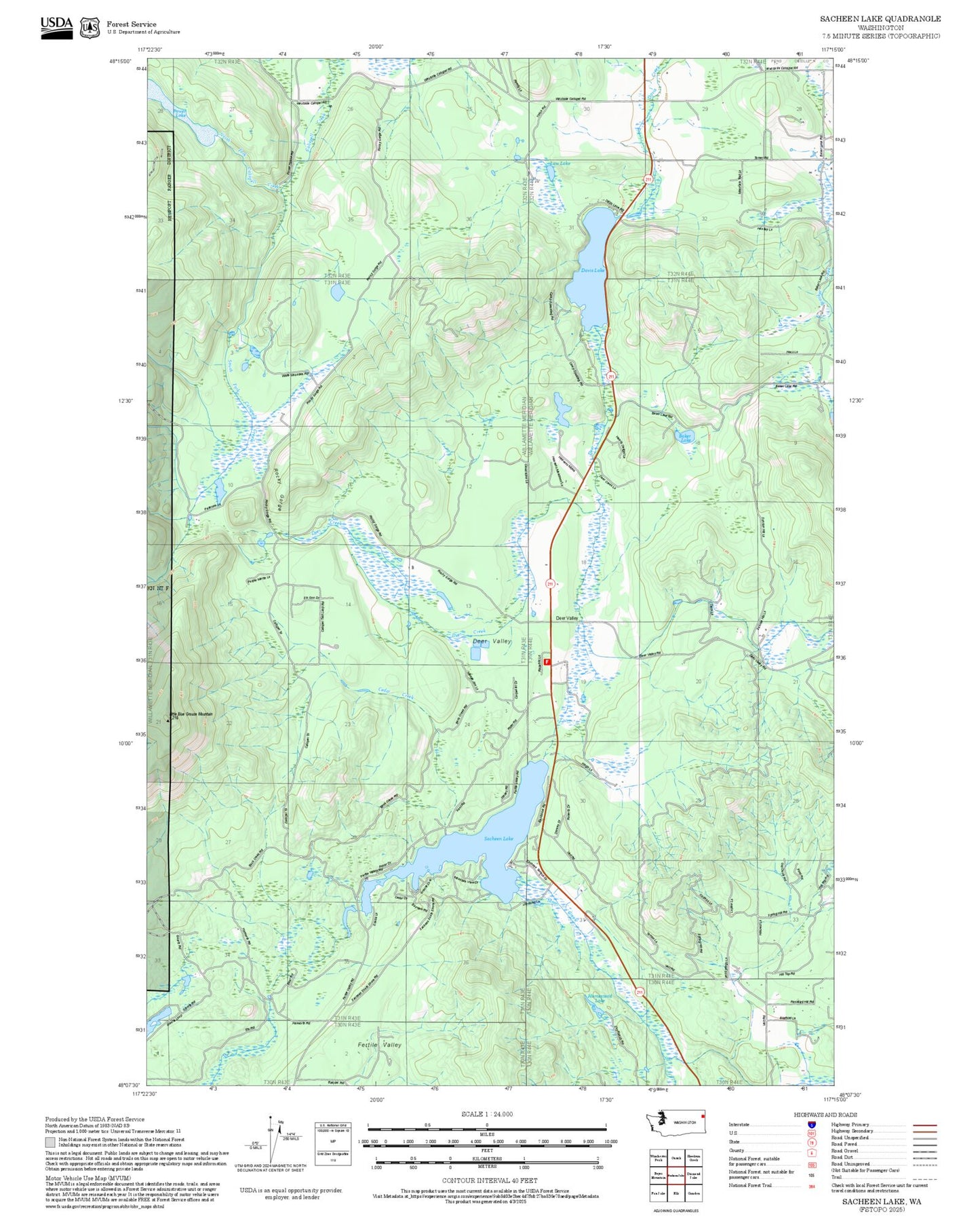 2025 Forest Service Topo Map of Sacheen Lake Washington