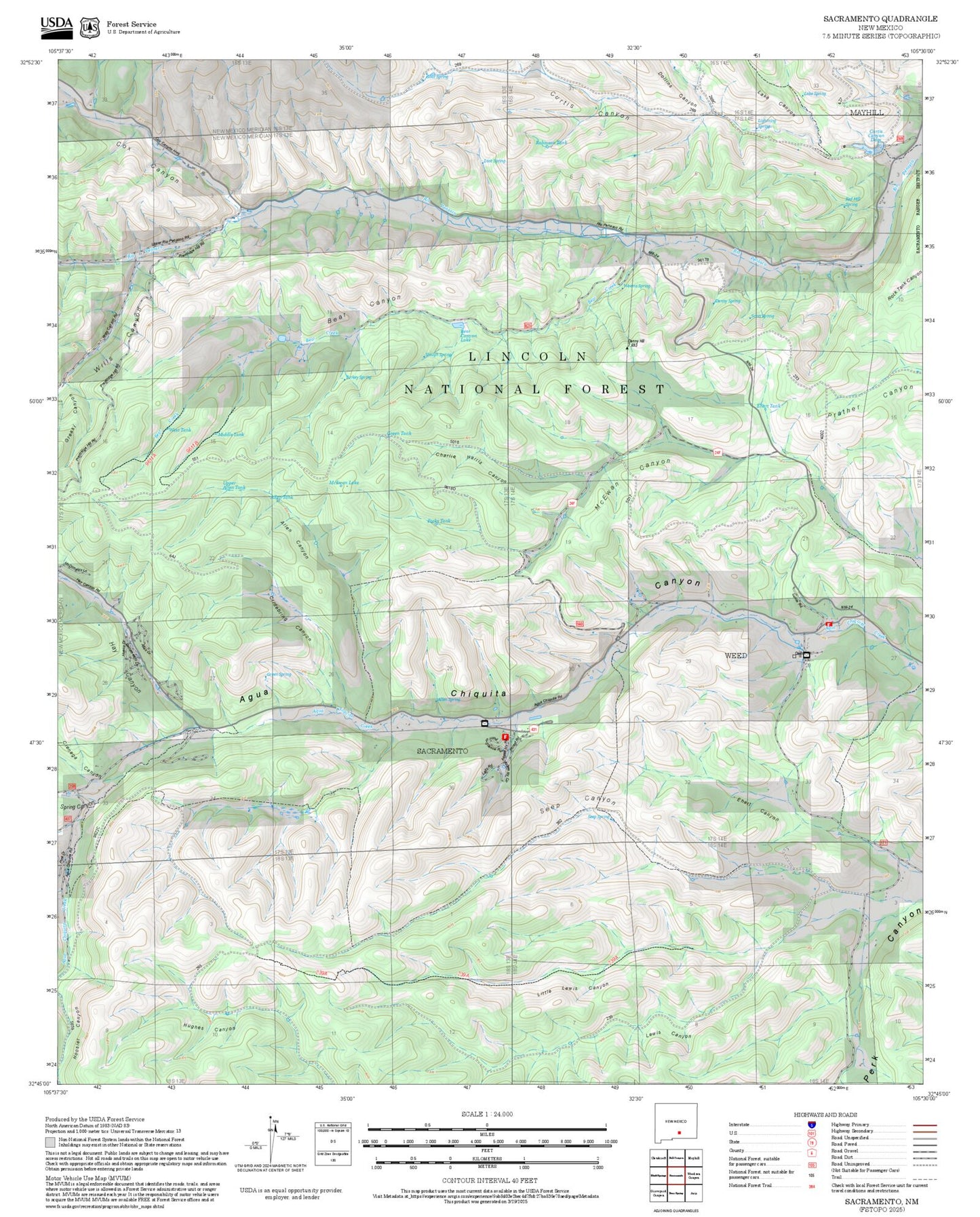 2025 Forest Service Topo Map of Sacramento New Mexico