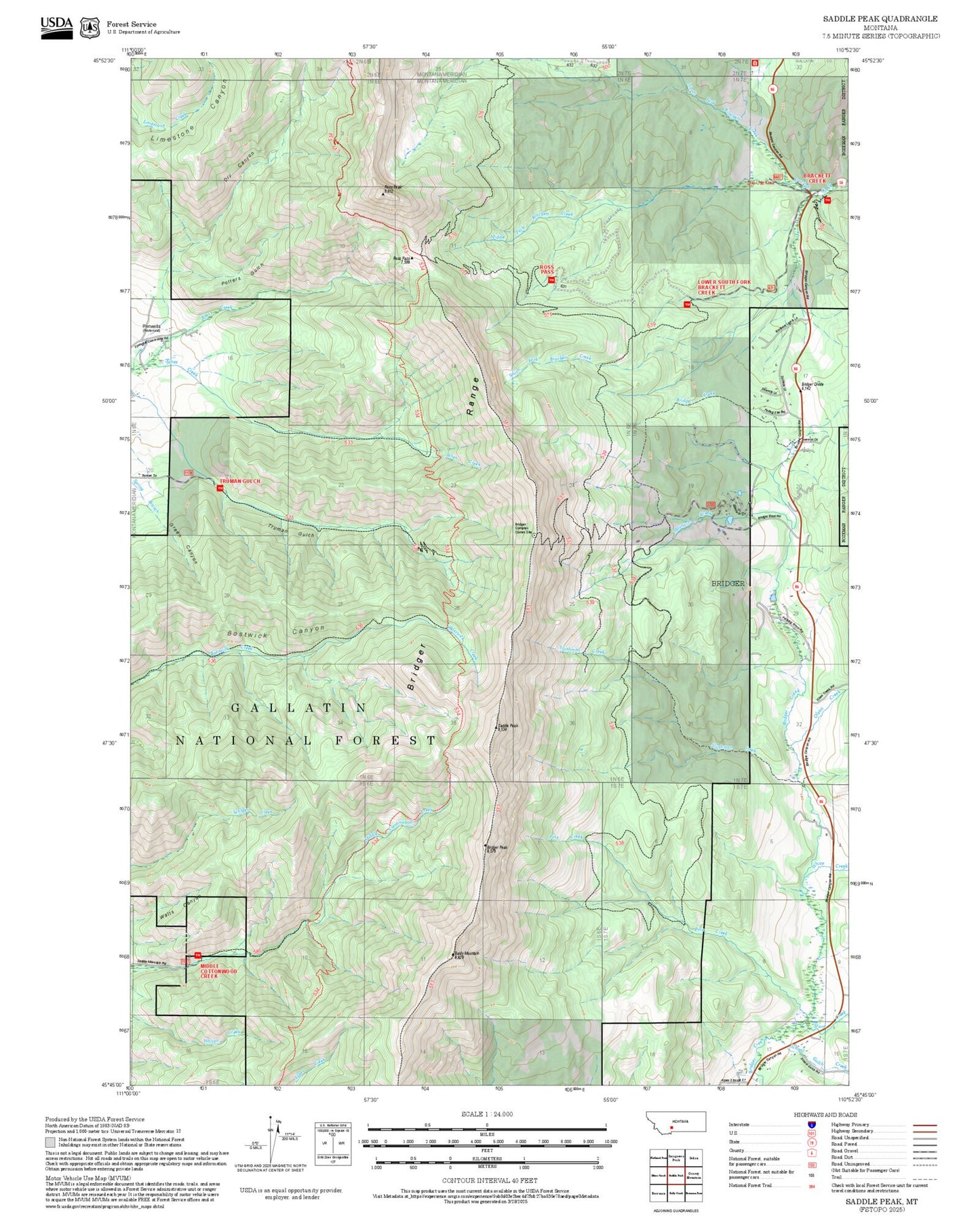 2025 Forest Service Topo Map of Saddle Peak Montana