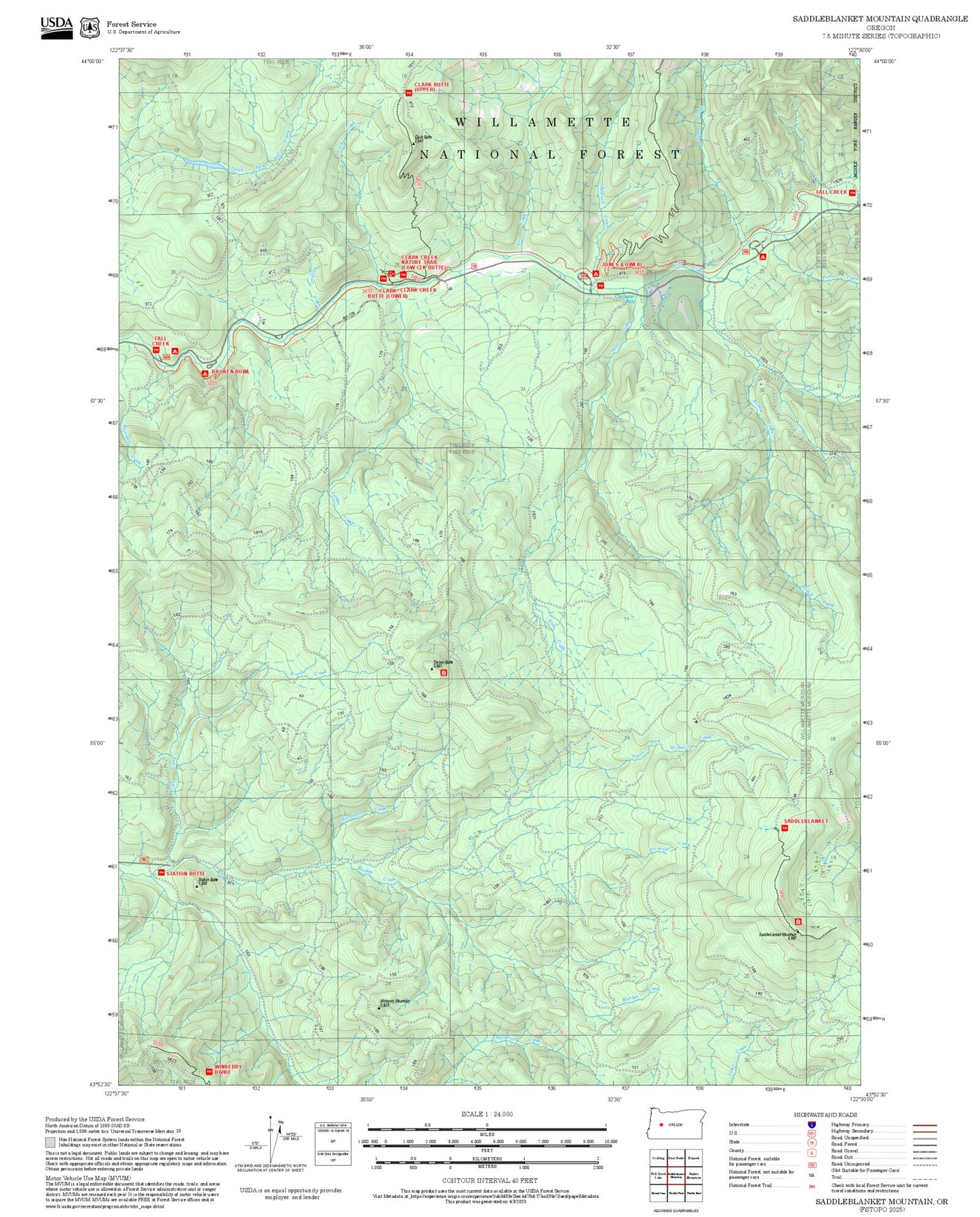 2025 Forest Service Topo Map of Saddleblanket Mountain Oregon