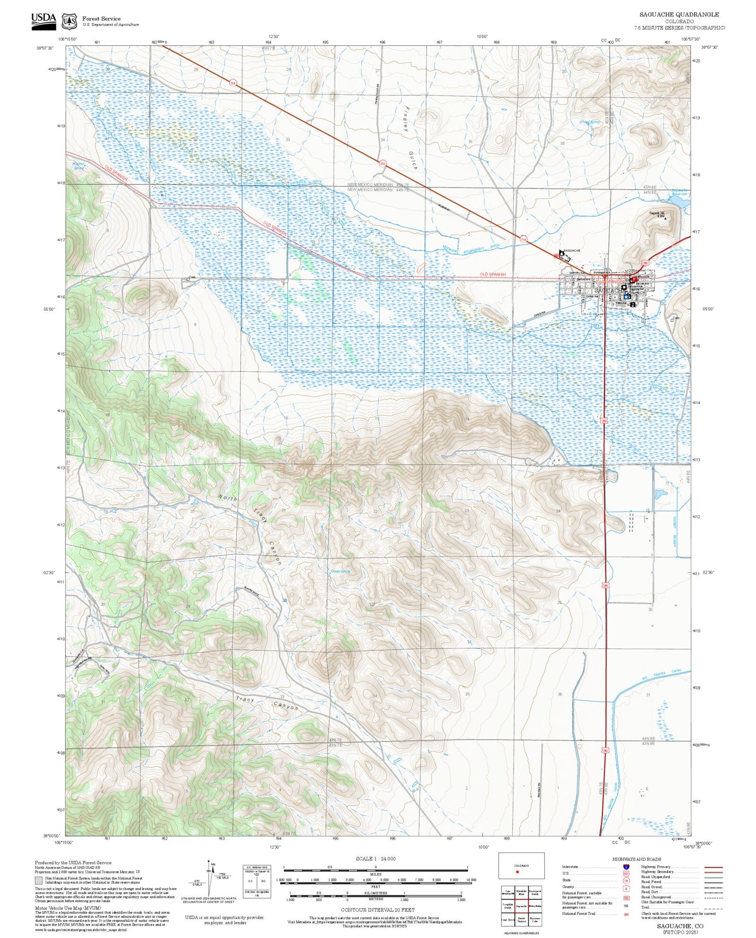 2025 Forest Service Topo Map of Saguache Colorado