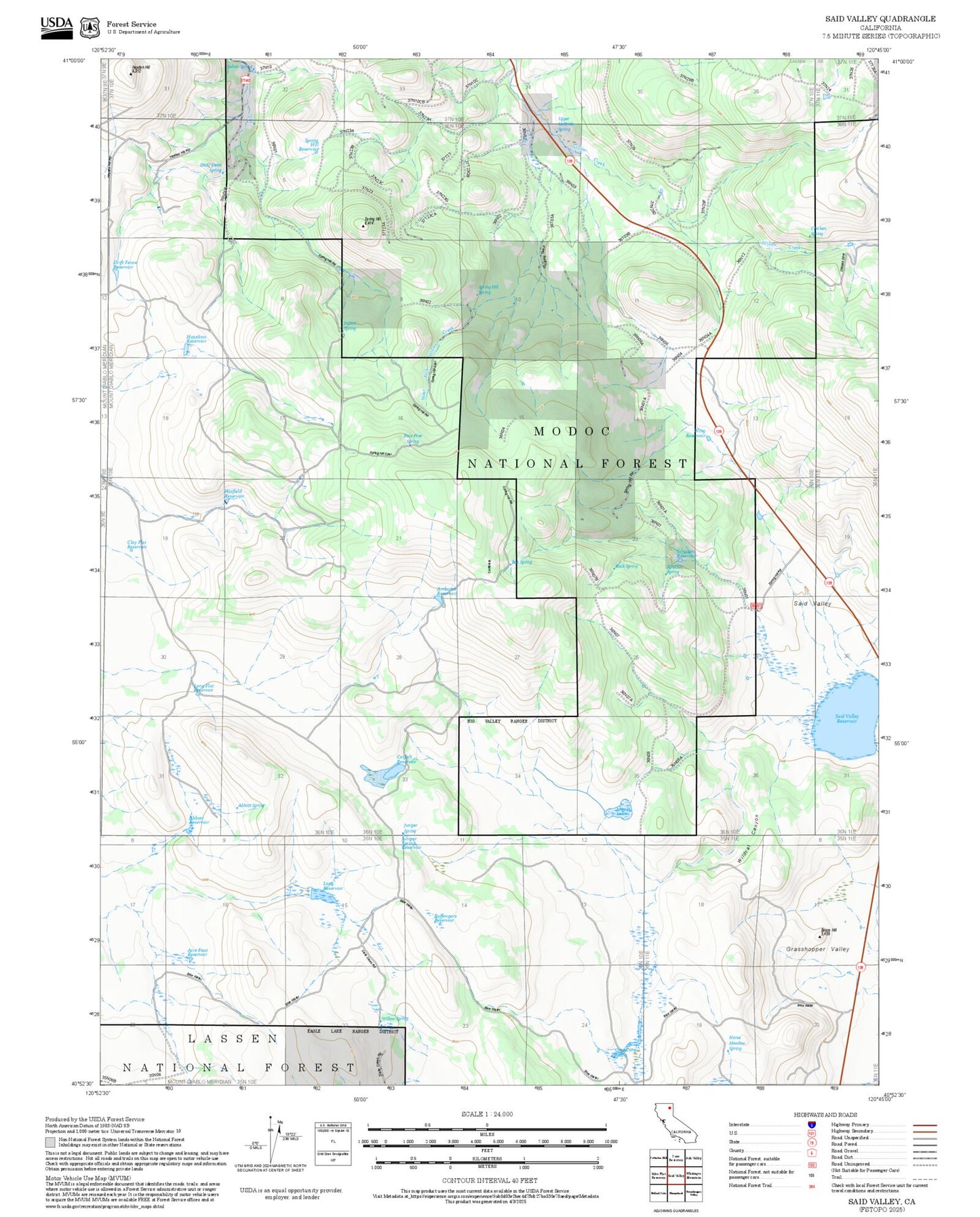 2025 Forest Service Topo Map of Said Valley California
