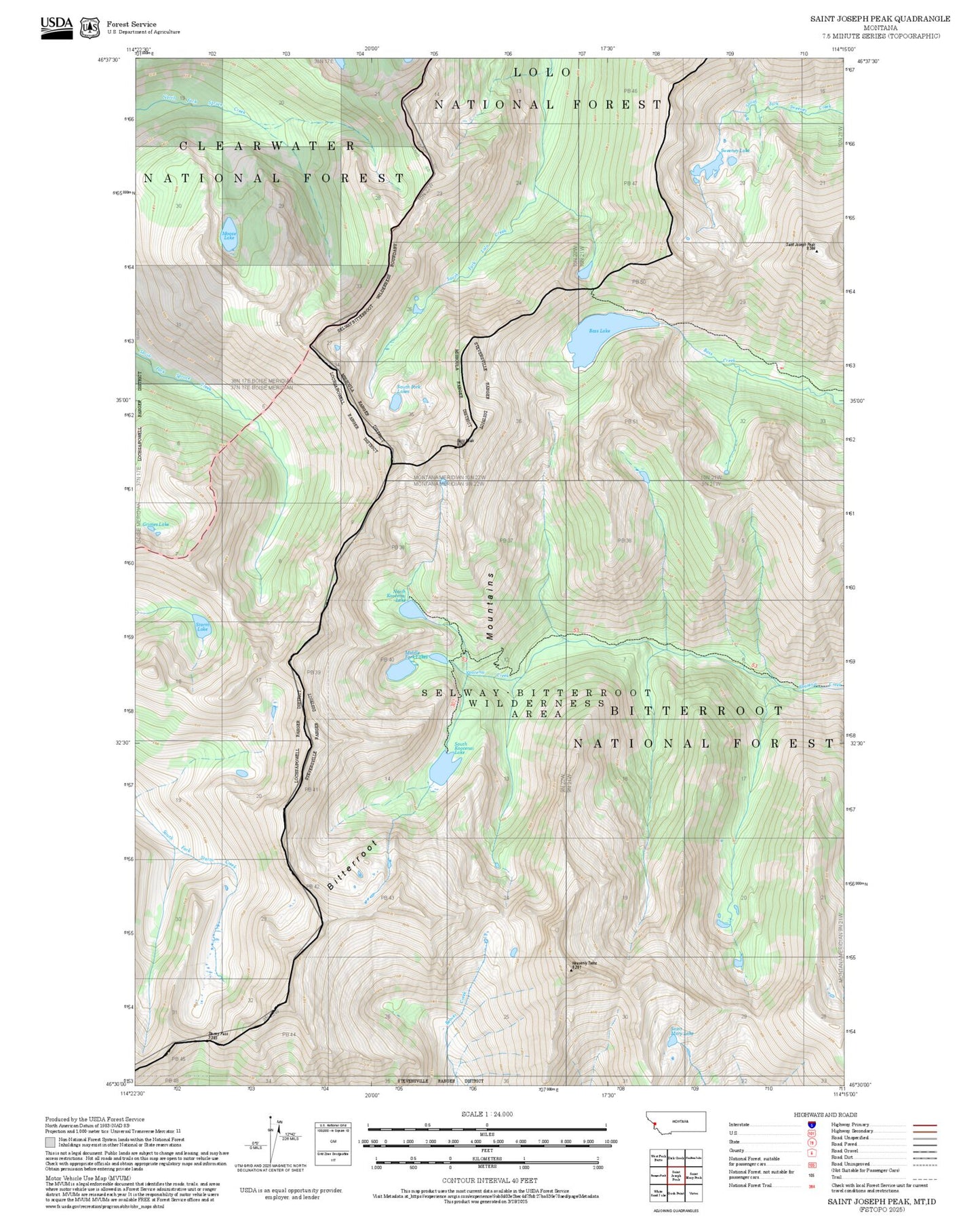 2025 Forest Service Topo Map of Saint Joseph Peak Montana