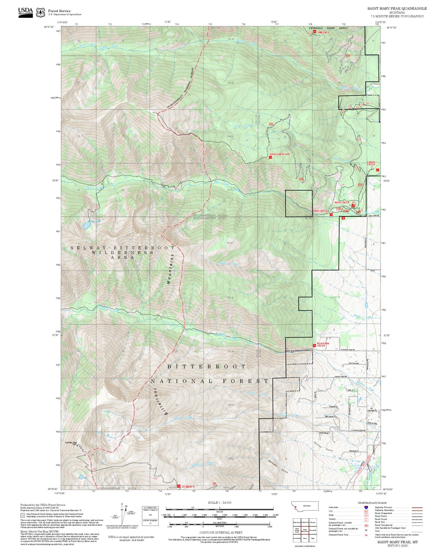 2025 Forest Service Topo Map of Saint Mary Peak Montana