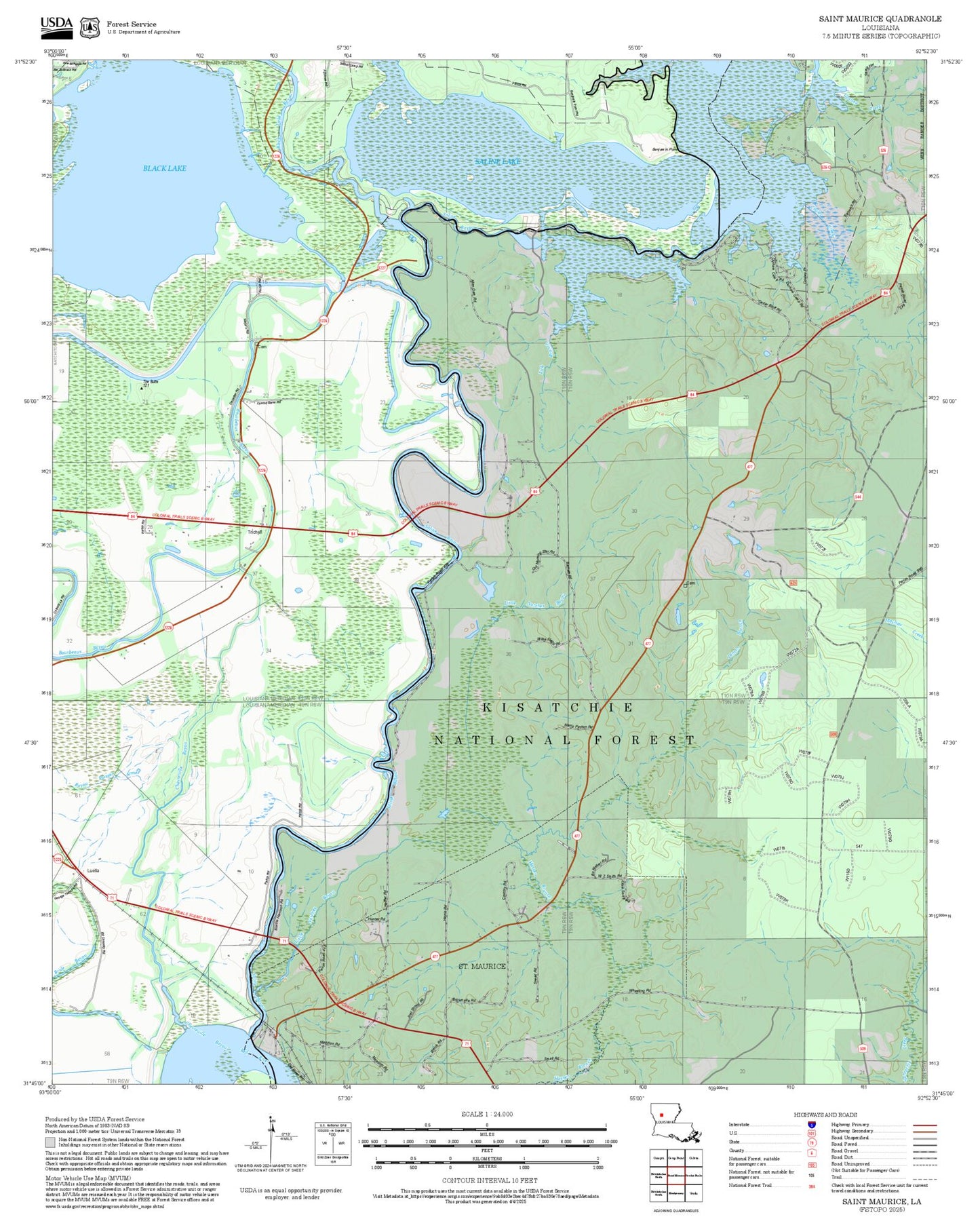 2025 Forest Service Topo Map of Saint Maurice Louisiana