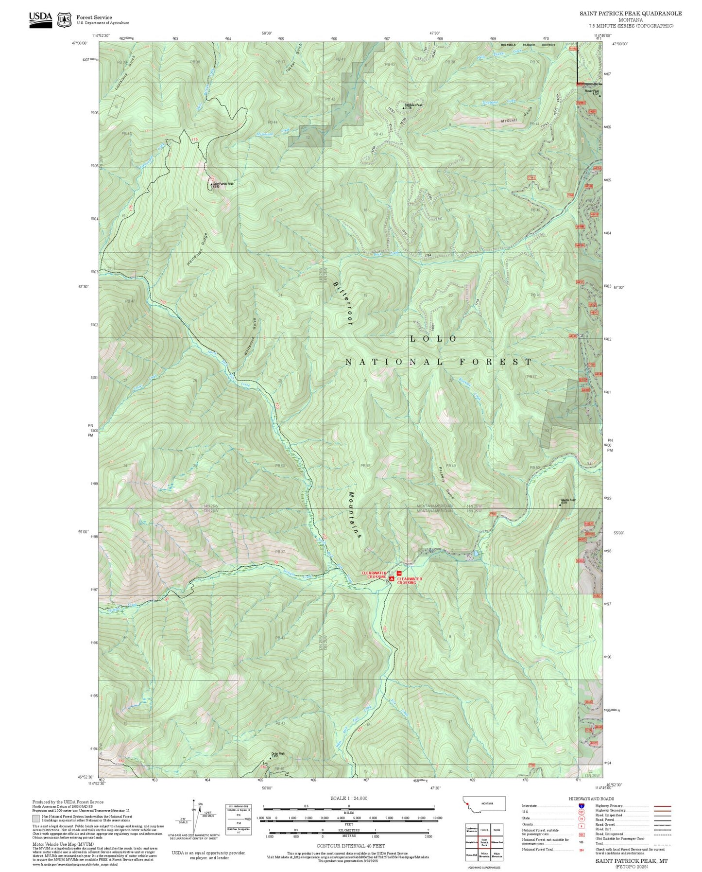 2025 Forest Service Topo Map of Saint Patrick Peak Montana