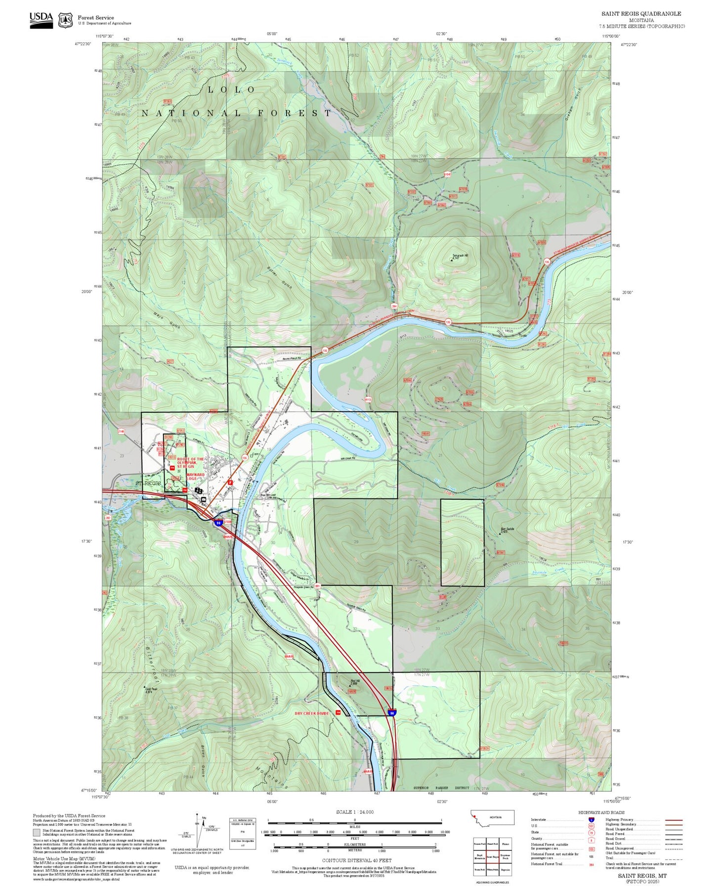 2025 Forest Service Topo Map of Saint Regis Montana