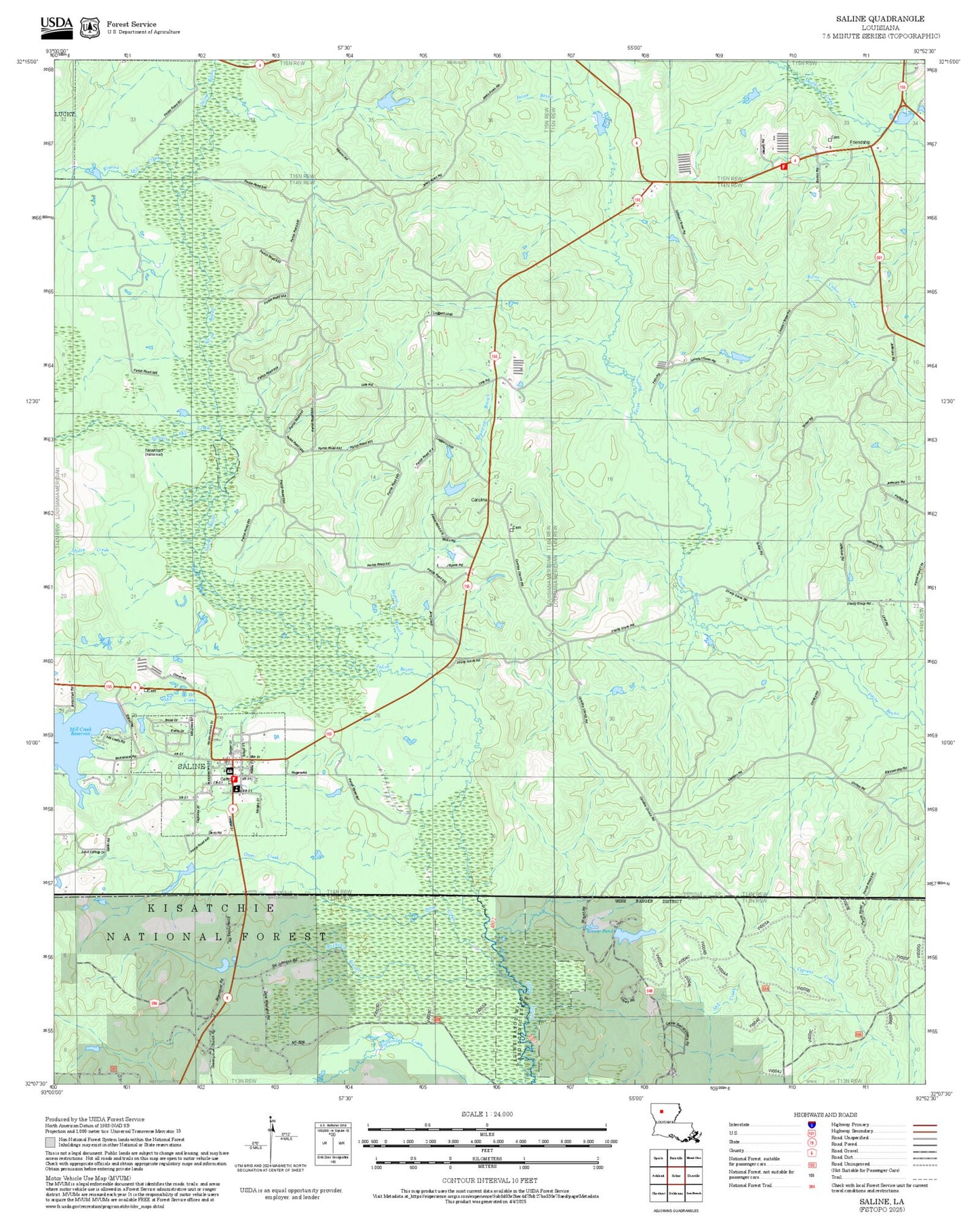 2025 Forest Service Topo Map of Saline Louisiana