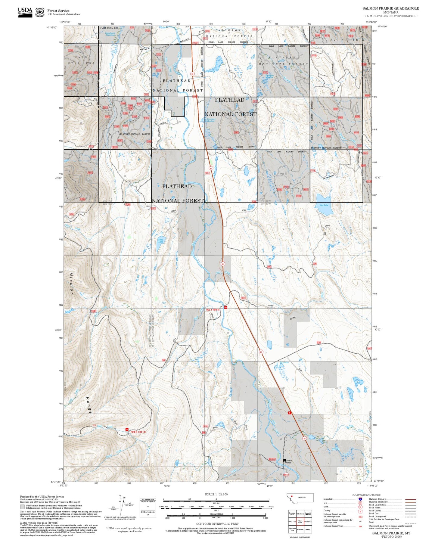 2025 Forest Service Topo Map of Salmon Prairie Montana