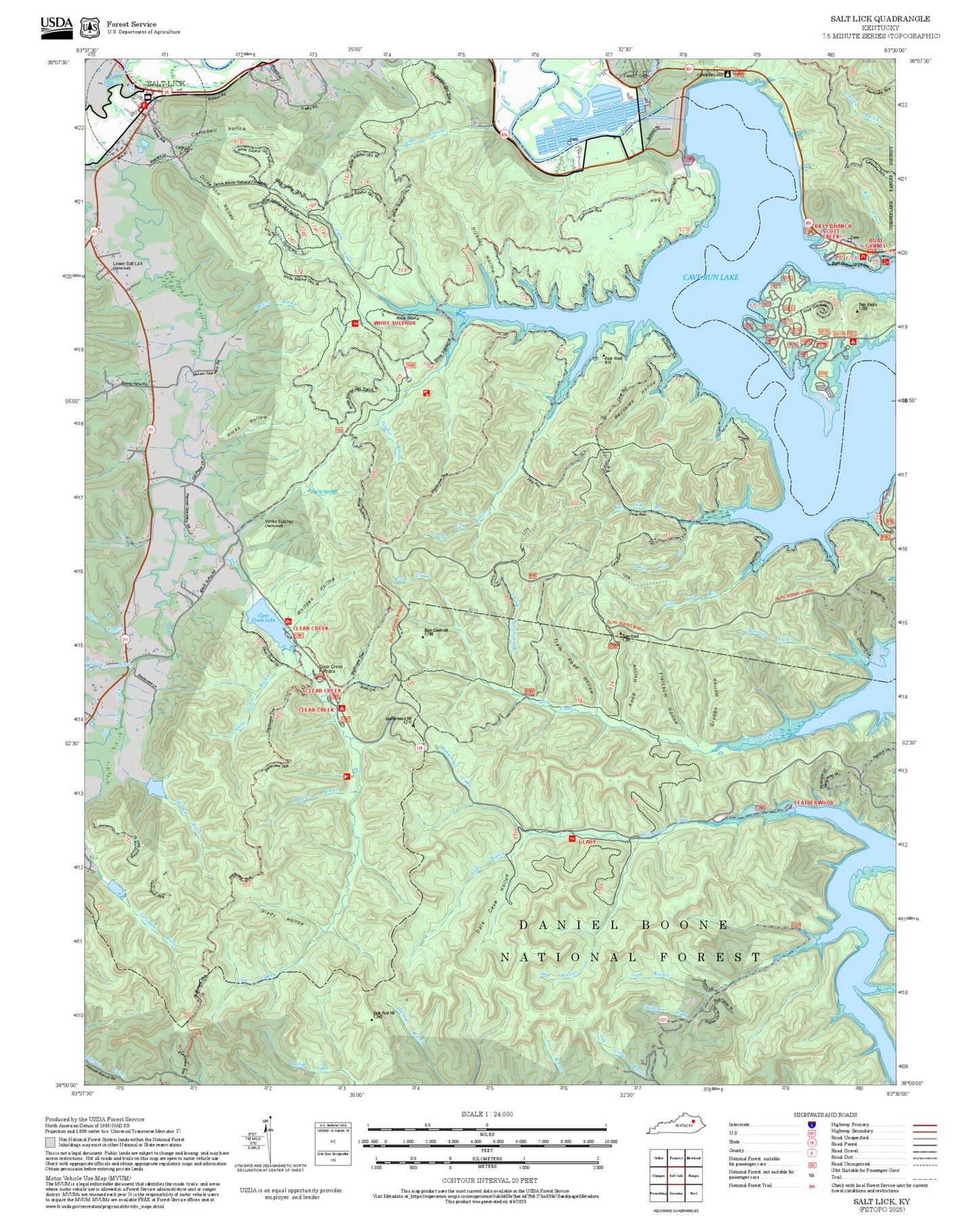 2025 Forest Service Topo Map of Salt Lick Kentucky