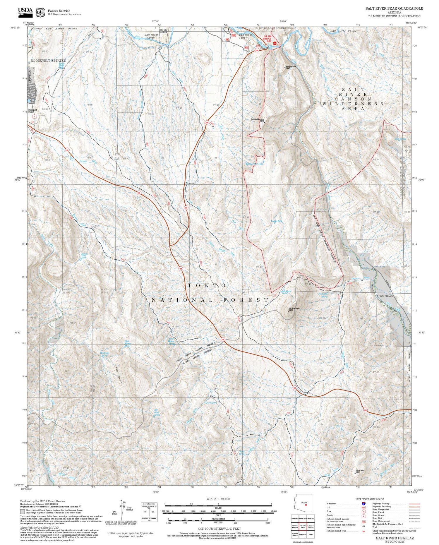 2025 Forest Service Topo Map of Salt River Peak Arizona