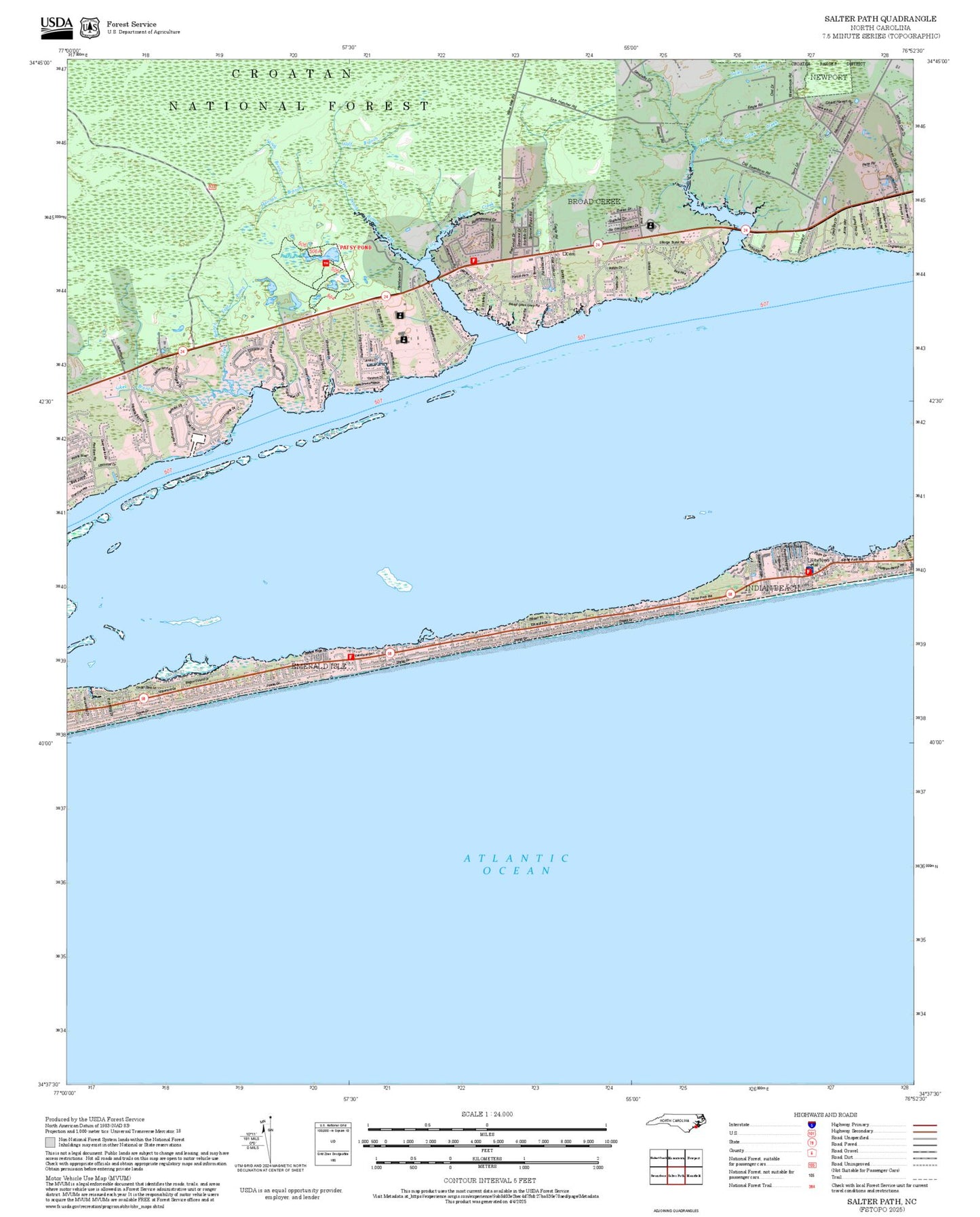 2025 Forest Service Topo Map of Salter Path North Carolina