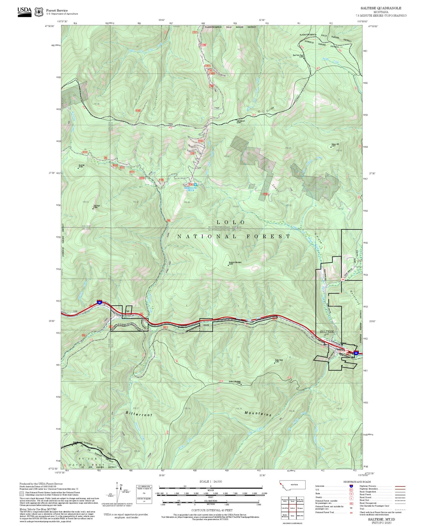 2025 Forest Service Topo Map of Saltese Montana