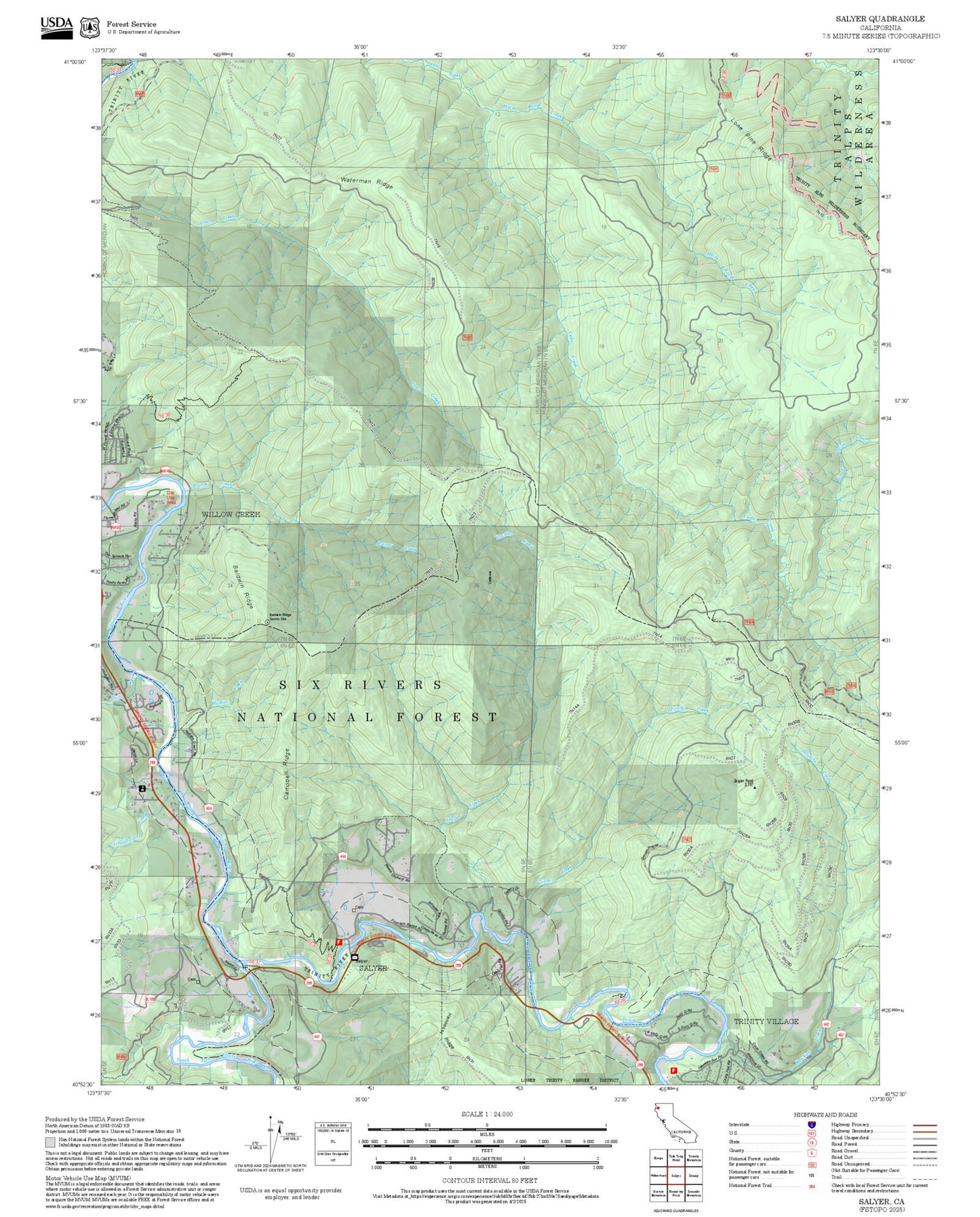 2025 Forest Service Topo Map of Salyer California