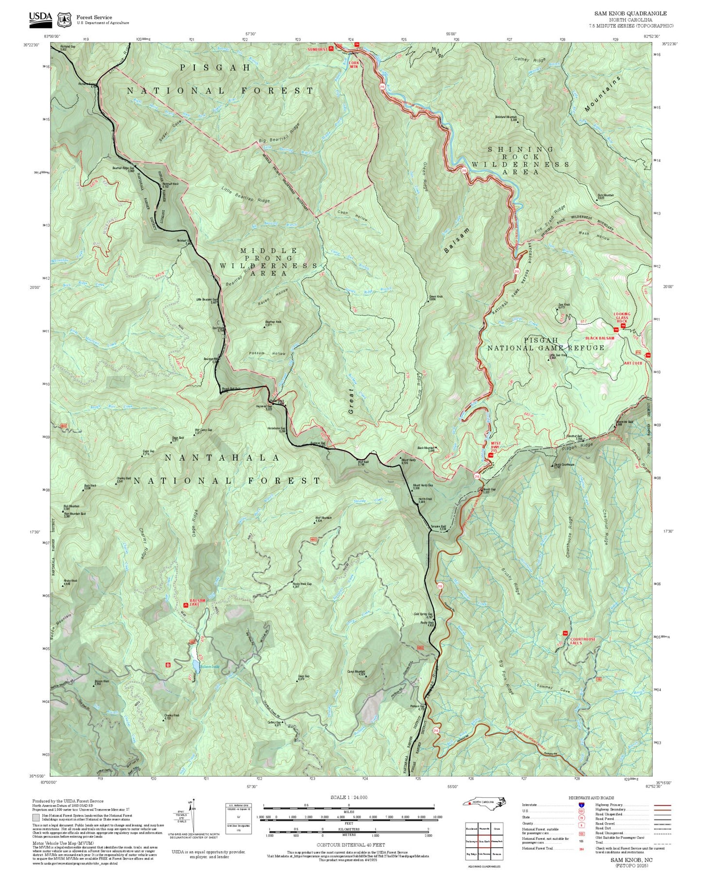2025 Forest Service Topo Map of Sam Knob North Carolina