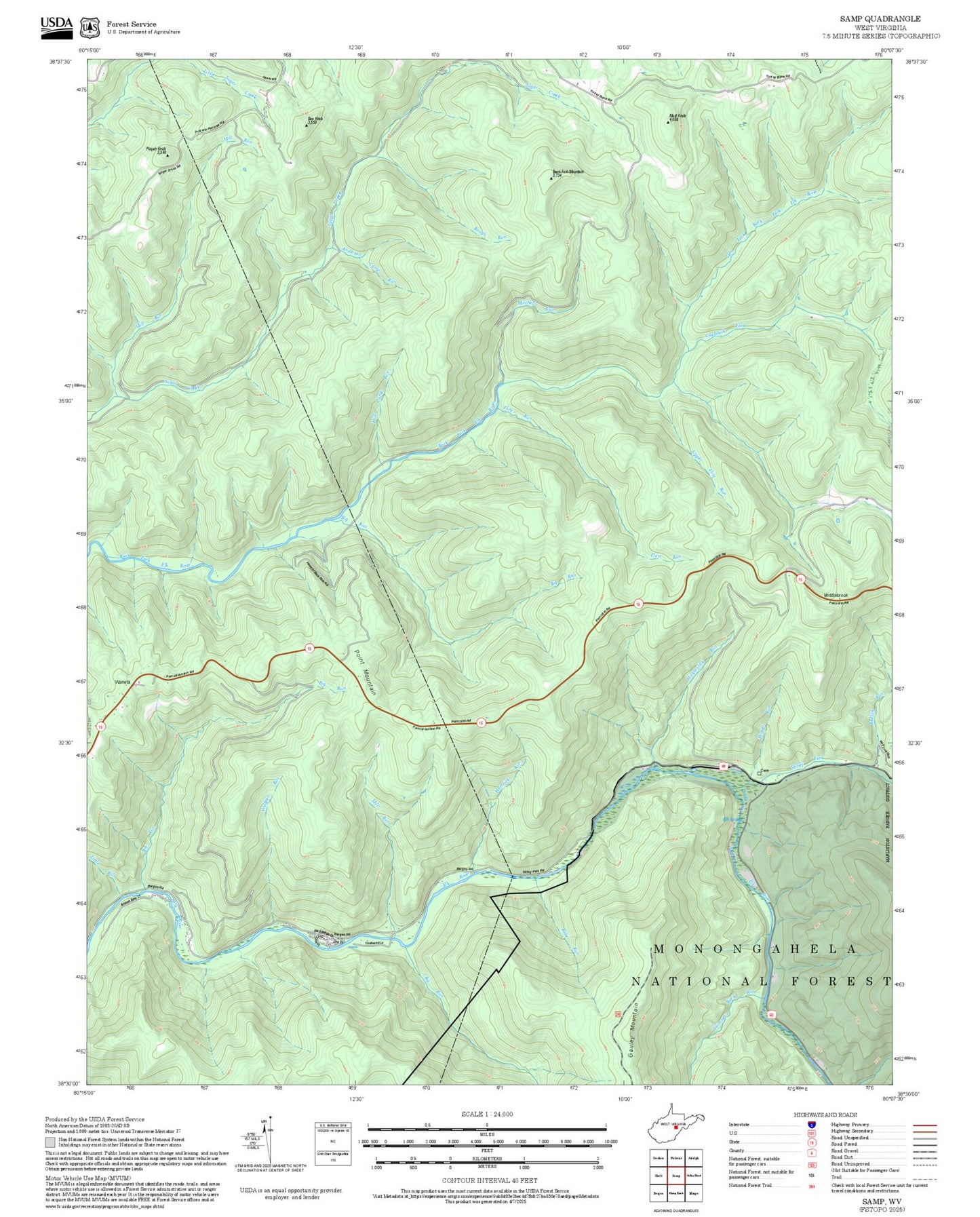 2025 Forest Service Topo Map of Samp West Virginia