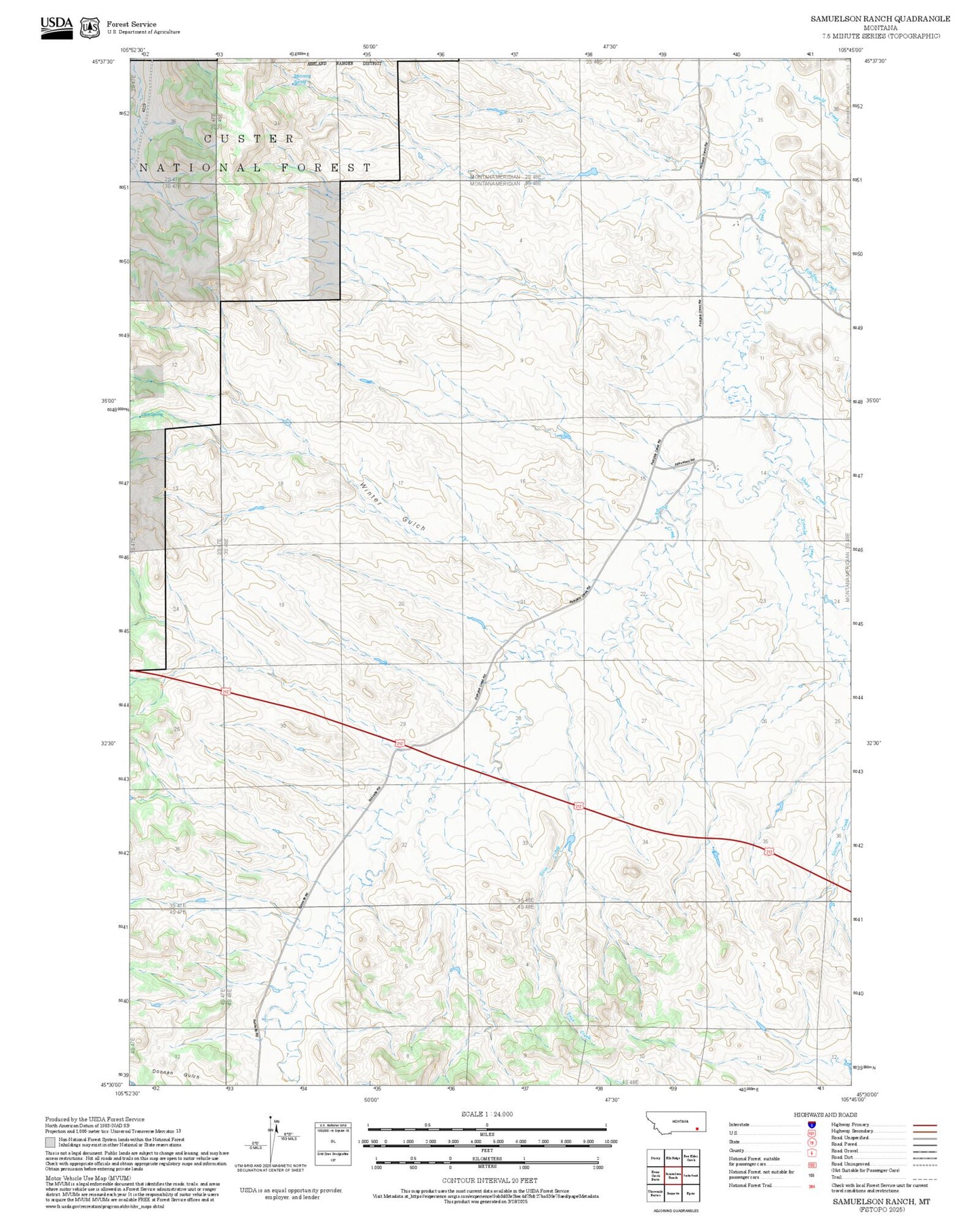 2025 Forest Service Topo Map of Samuelson Ranch Montana