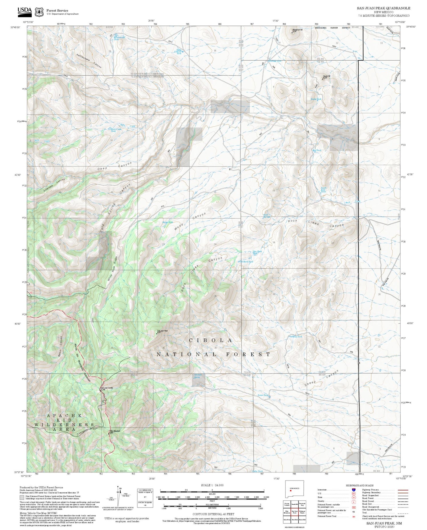 2025 Forest Service Topo Map of San Juan Peak New Mexico