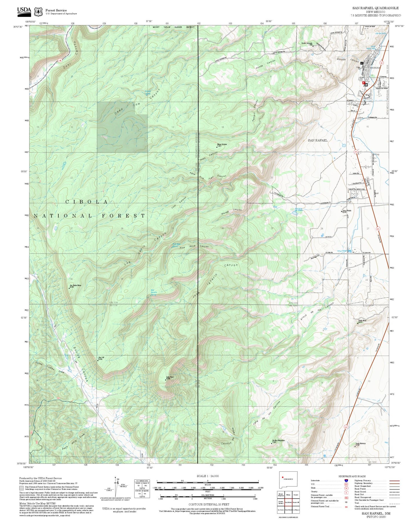 2025 Forest Service Topo Map of San Rafael New Mexico