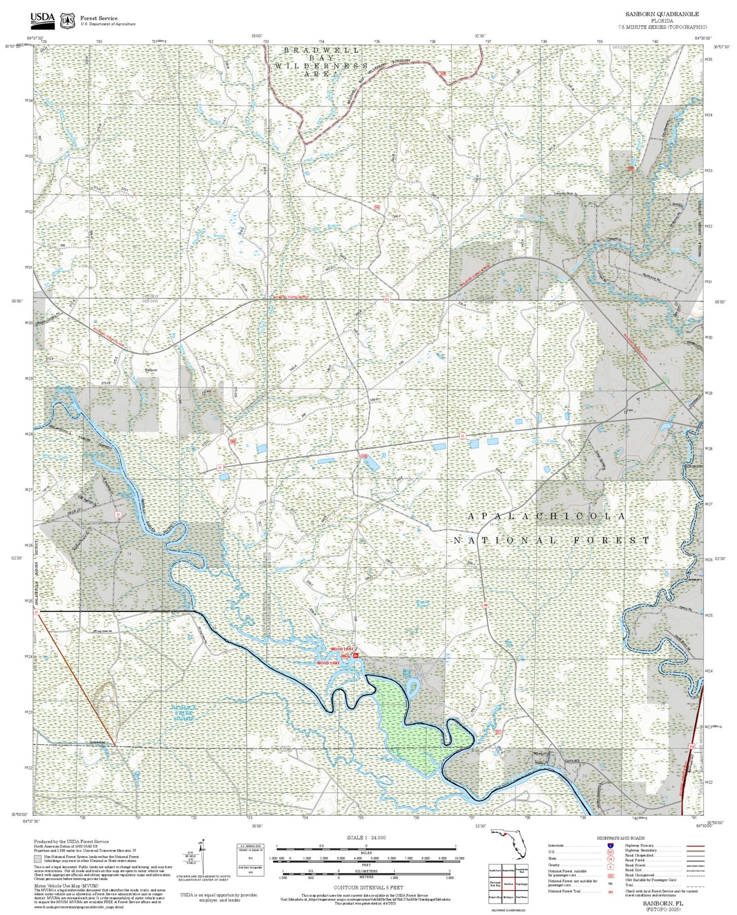 2025 Forest Service Topo Map of Sanborn Florida