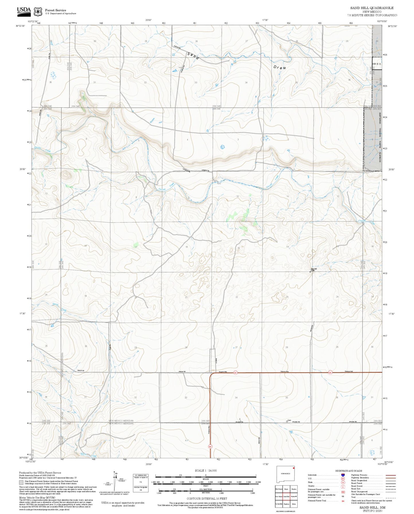 2025 Forest Service Topo Map of Sand Hill New Mexico