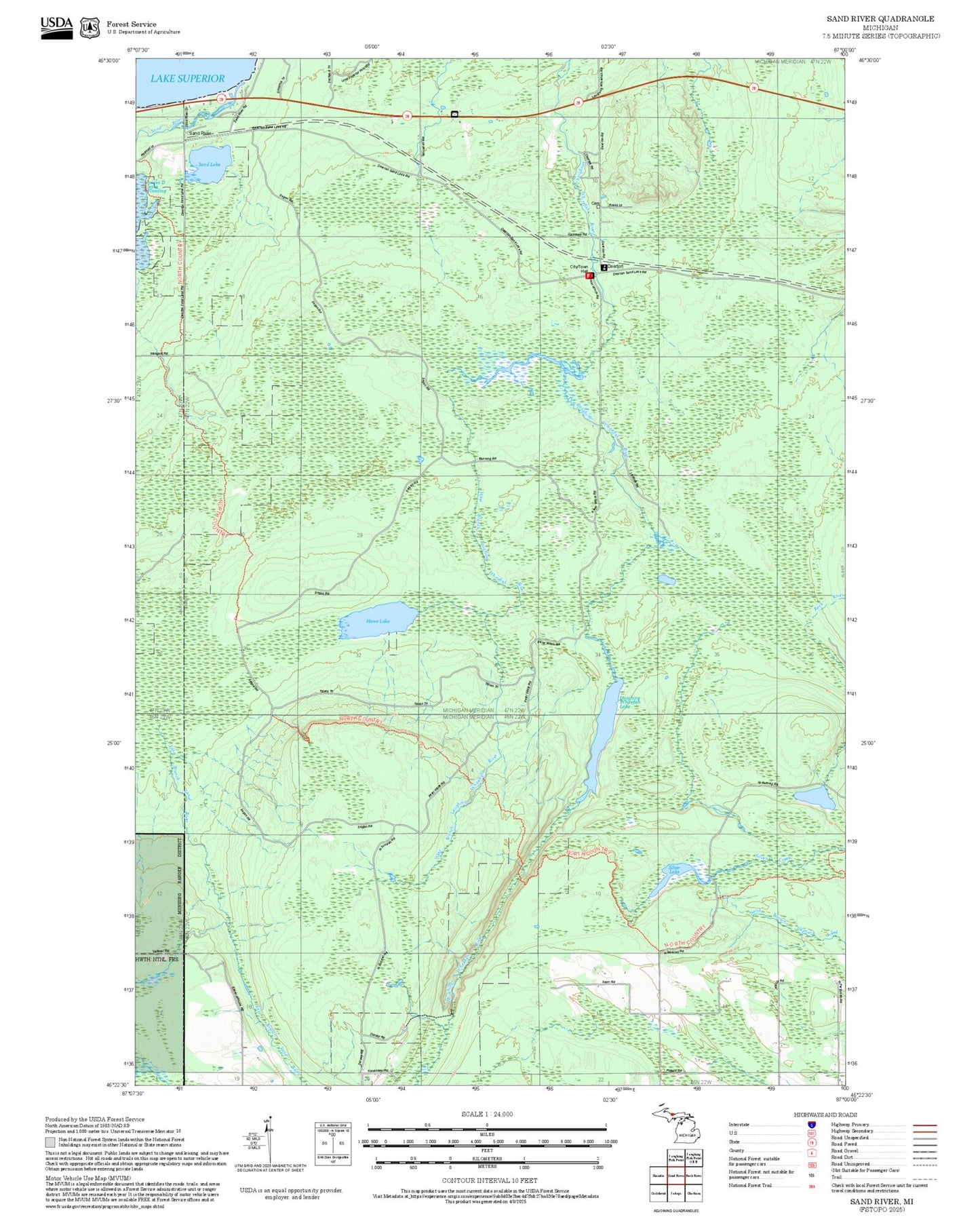 2025 Forest Service Topo Map of Sand River Michigan