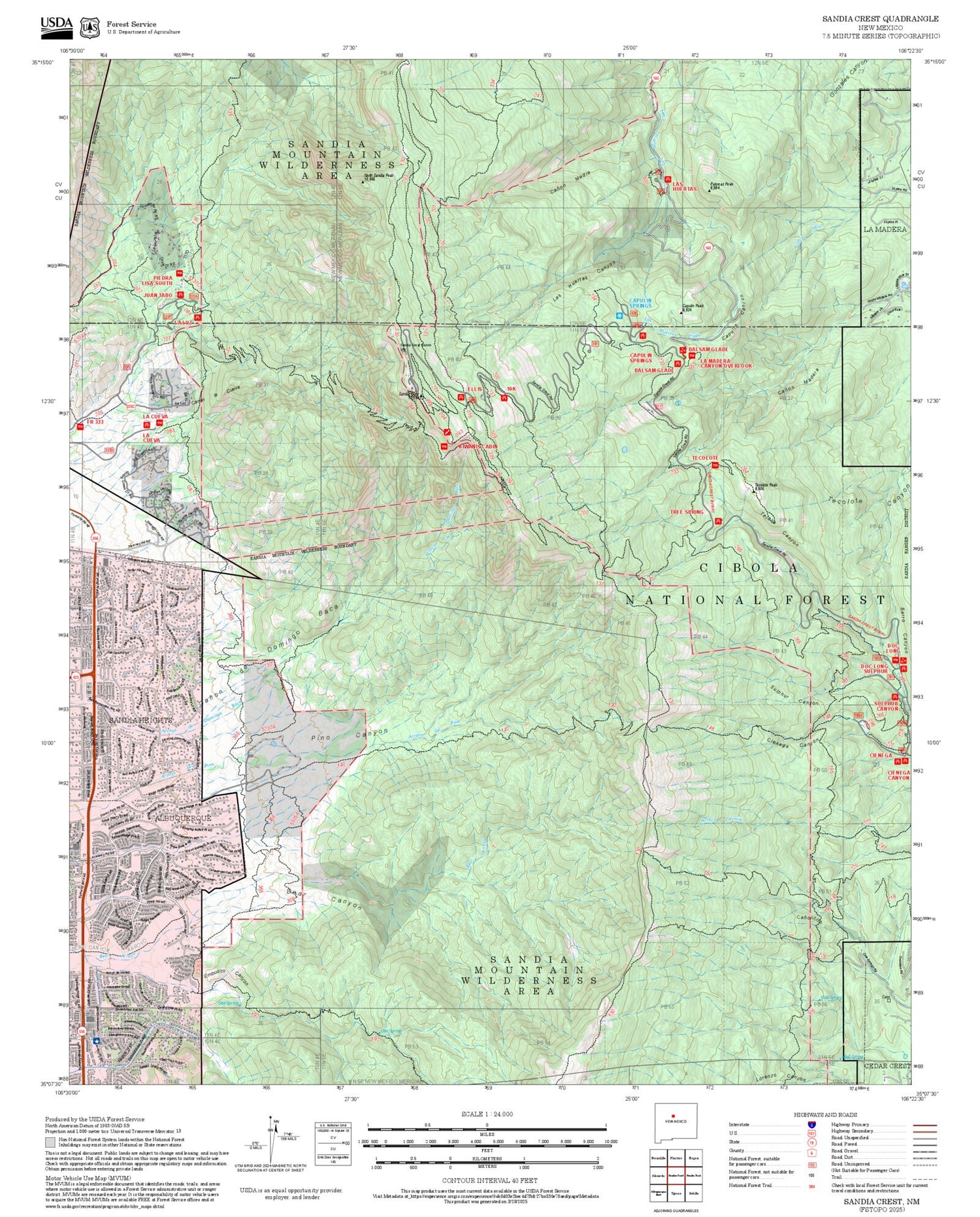 2025 Forest Service Topo Map of Sandia Crest New Mexico