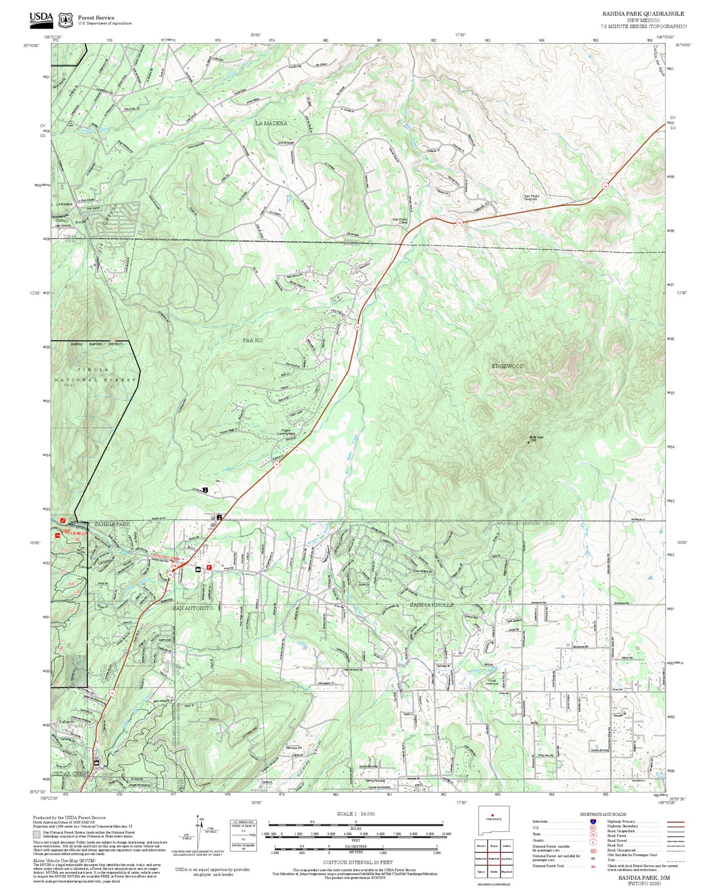 2025 Forest Service Topo Map of Sandia Park New Mexico
