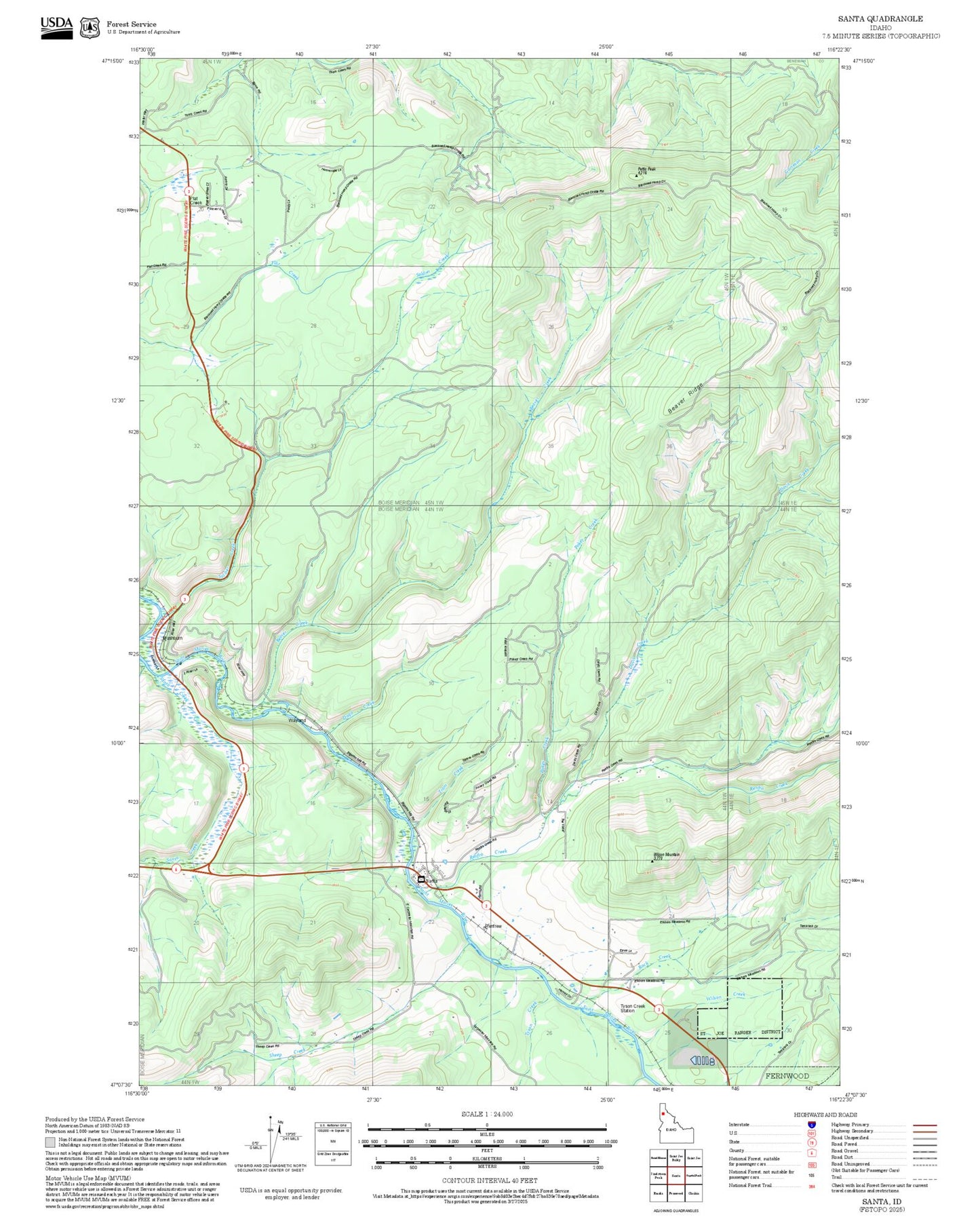 2025 Forest Service Topo Map of Santa Idaho