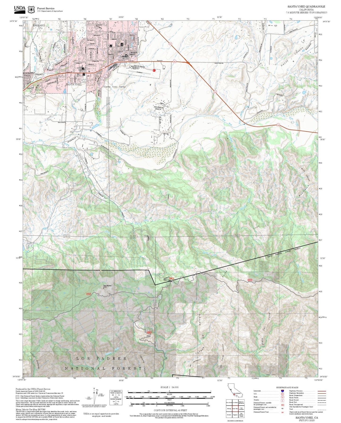 2025 Forest Service Topo Map of Santa Ynez California