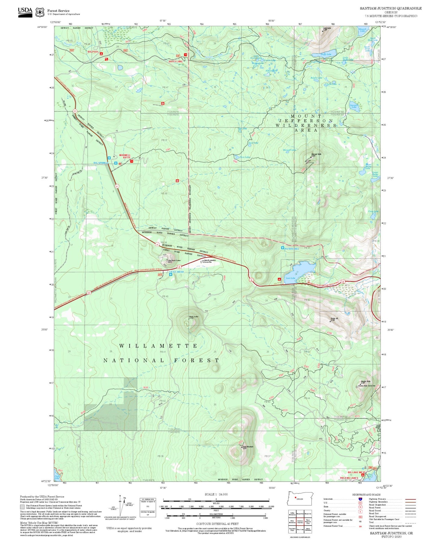 2025 Forest Service Topo Map of Santiam Junction Oregon
