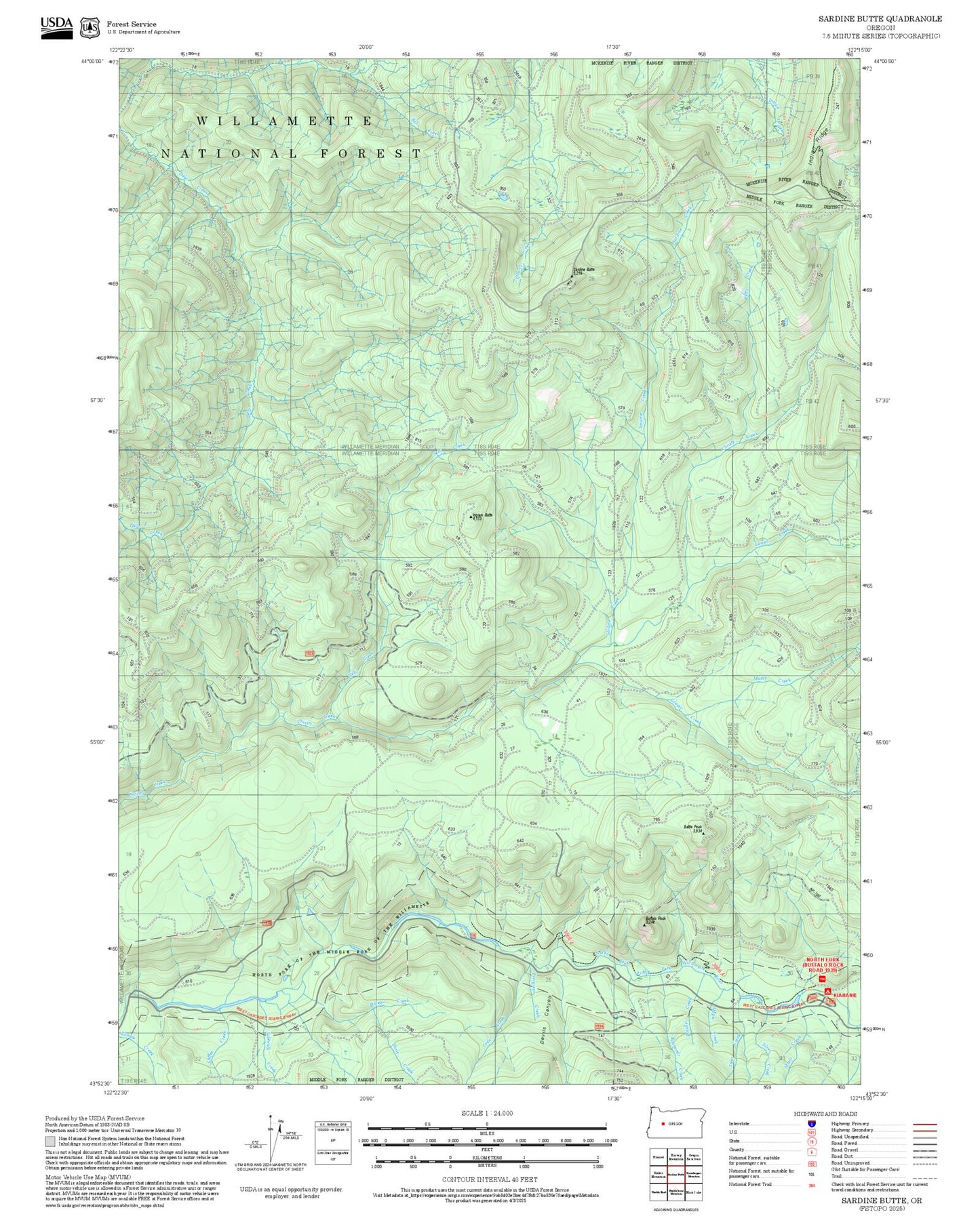 2025 Forest Service Topo Map of Sardine Butte Oregon