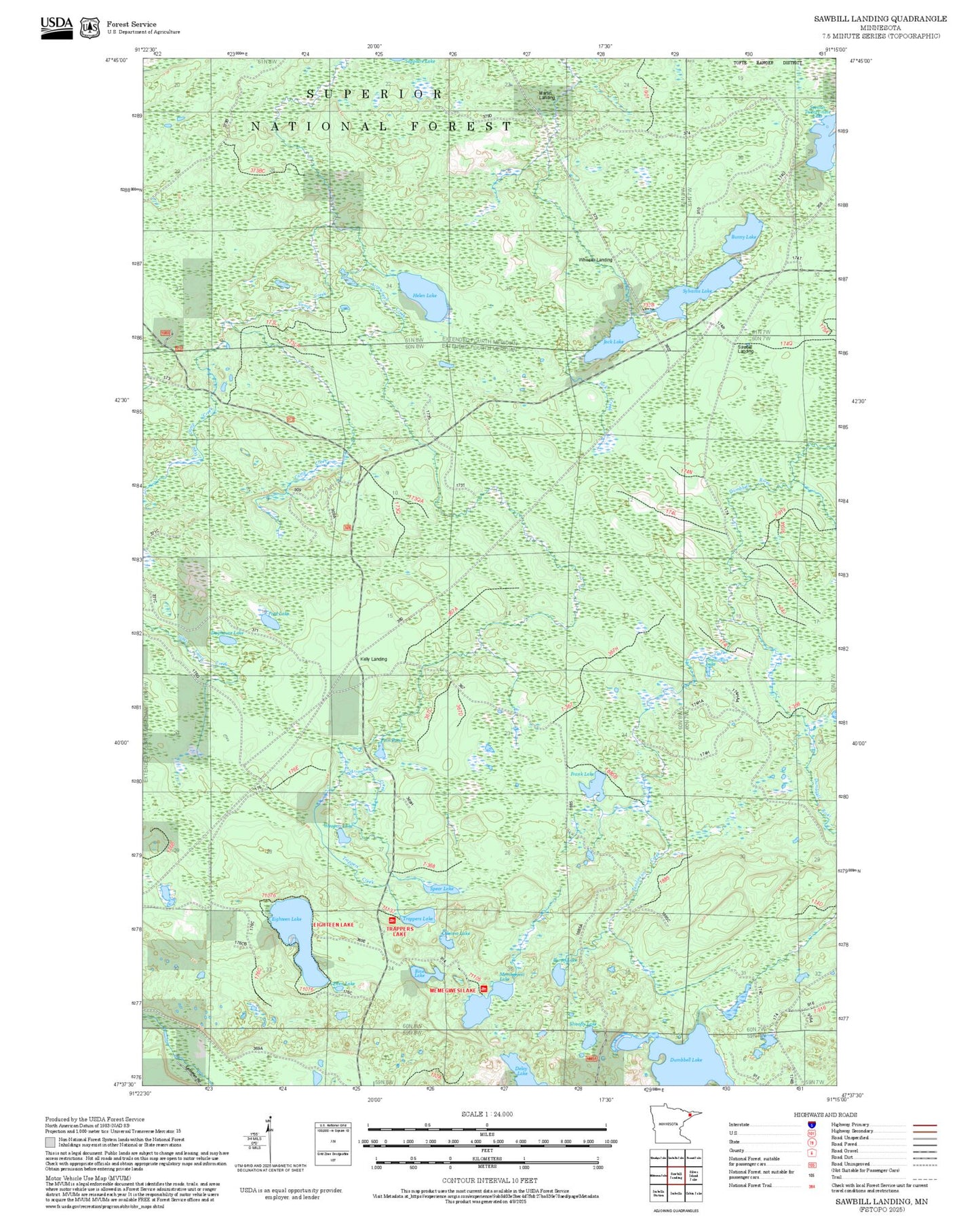 2025 Forest Service Topo Map of Sawbill Landing Minnesota