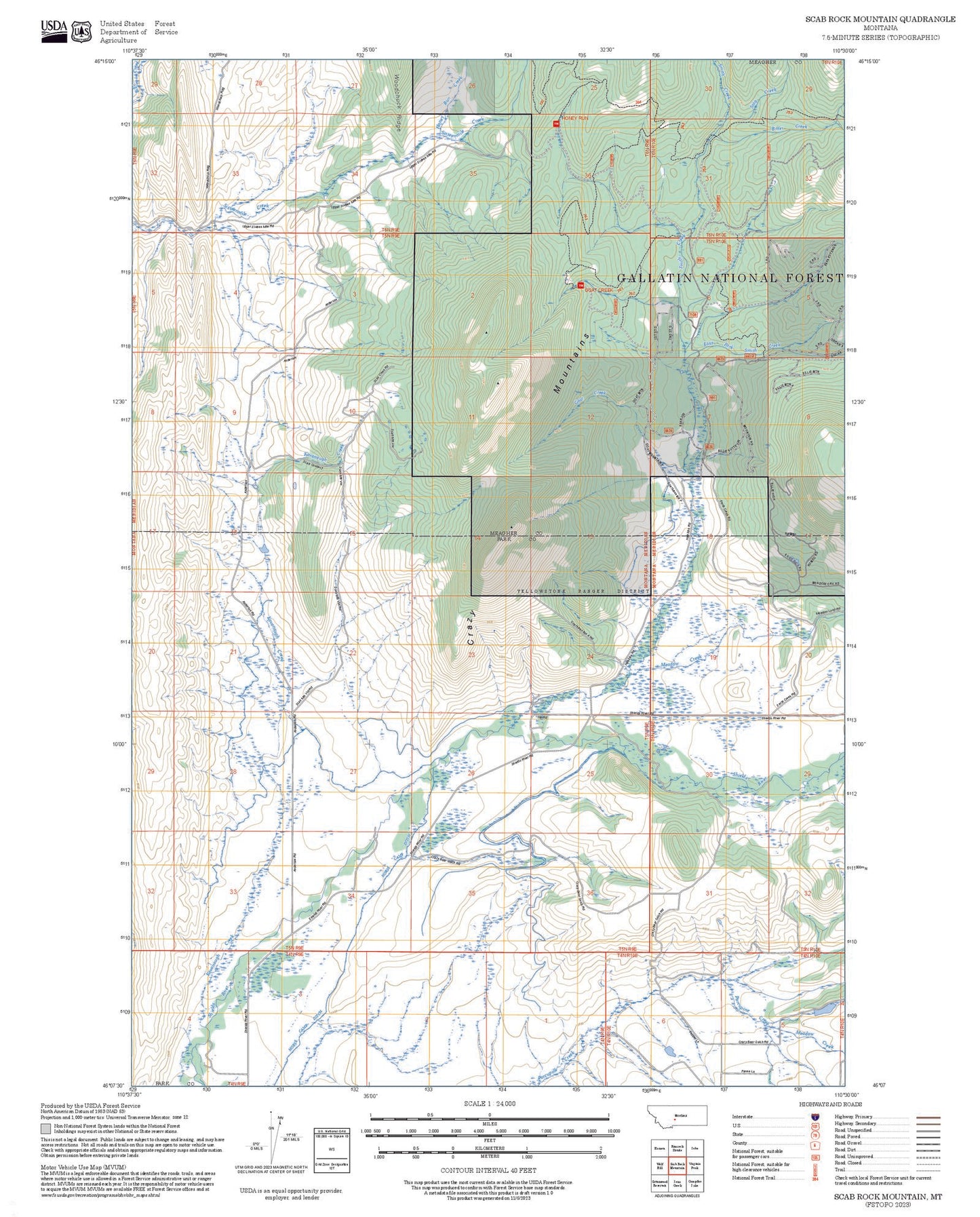 2025 Forest Service Topo Map of Scab Rock Mountain Montana